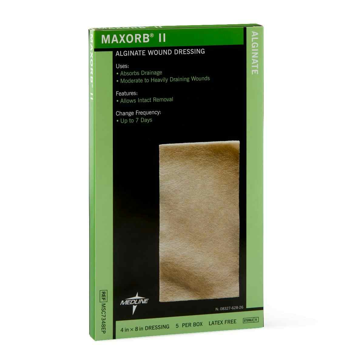 Medline Maxorb II Alginate Dressing, MSC7348EPZ, 4" X 8" - Box of 5