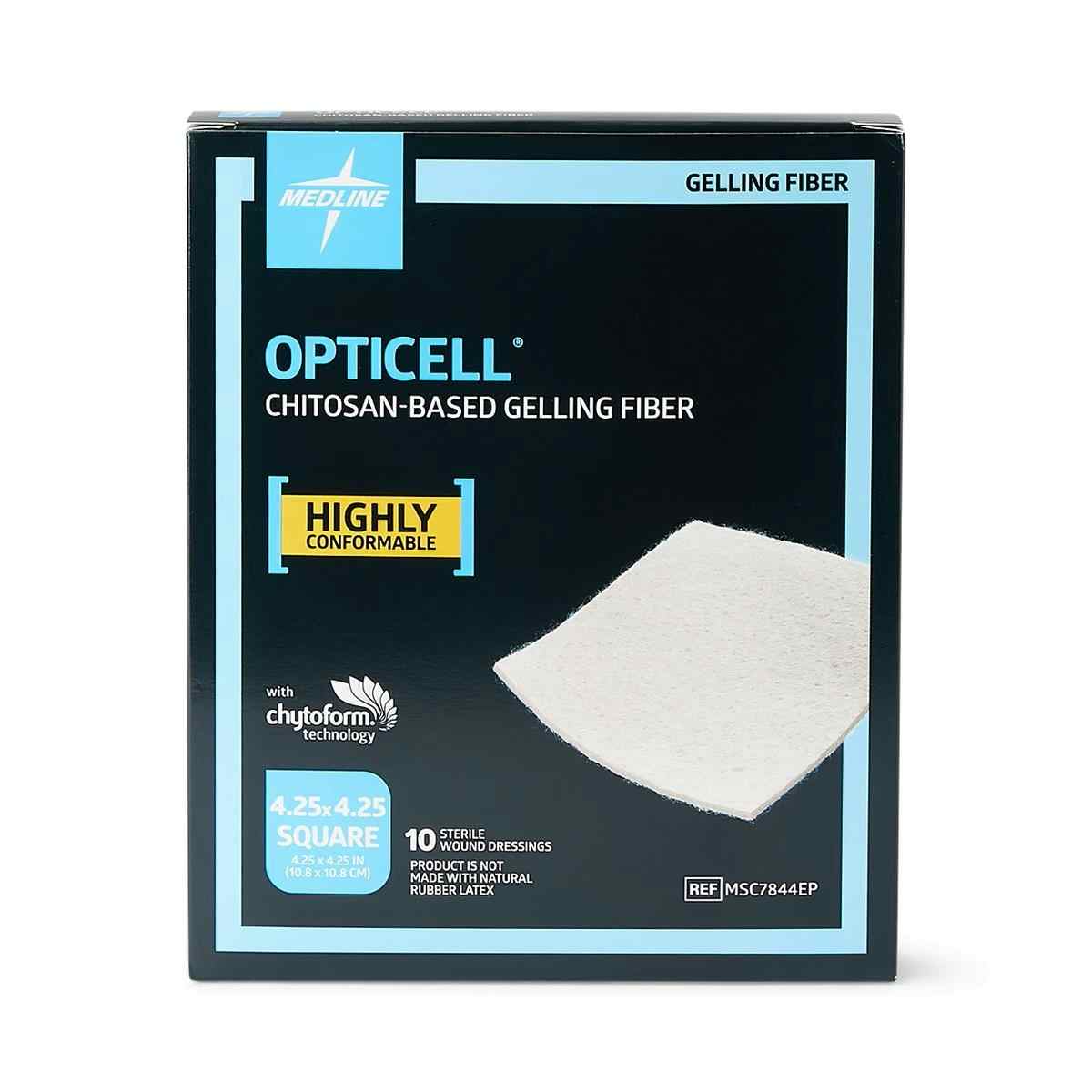 Medline Opticell Chitosan-Based Gelling Fiber Wound Dressing, MSC7844EPZ, 4.25" X 4.25" - Box of 10