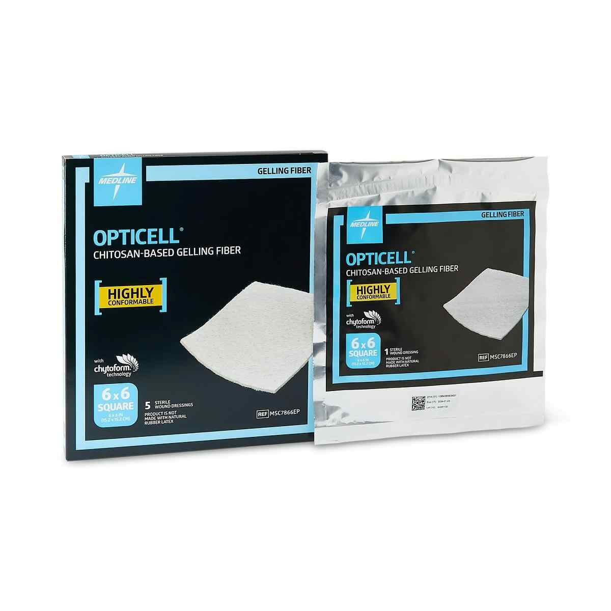 Medline Opticell Chitosan-Based Gelling Fiber Wound Dressing, MSC7866EPZ, 6" X 6" - Box of 5
