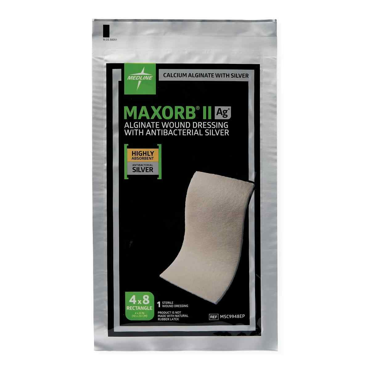 Medline Maxorb II Ag+ Alginate Wound Dressing with Antibacterial Silver, MSC9922EPZ, 2" X 2" Square - Box of 10