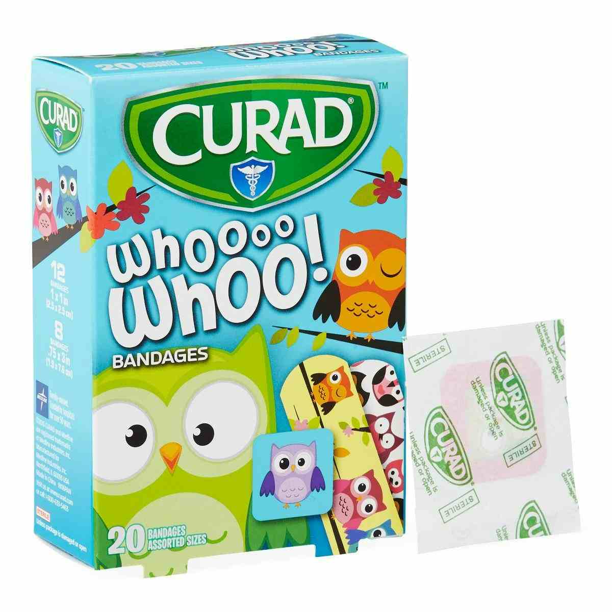 Curad Owl Adhesive Bandages, Assorted Sizes , CUR00004RBH, Box of 20 