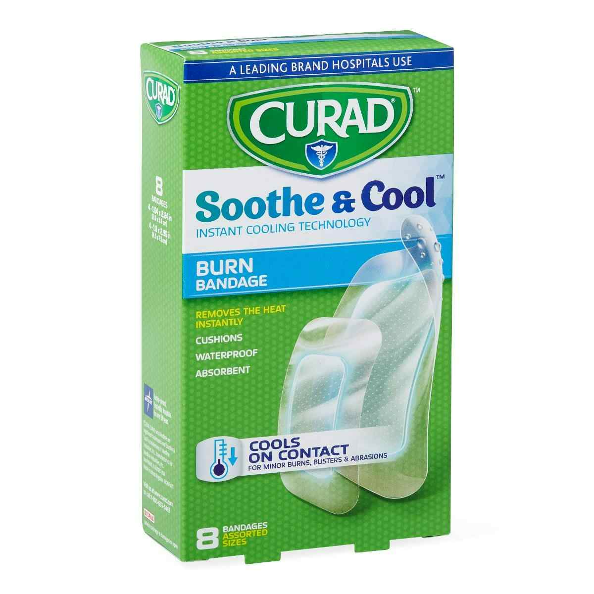 Curad Soothe and Cool Burn Bandage, Assorted Sizes, CUR5236V1H, Box of 8 