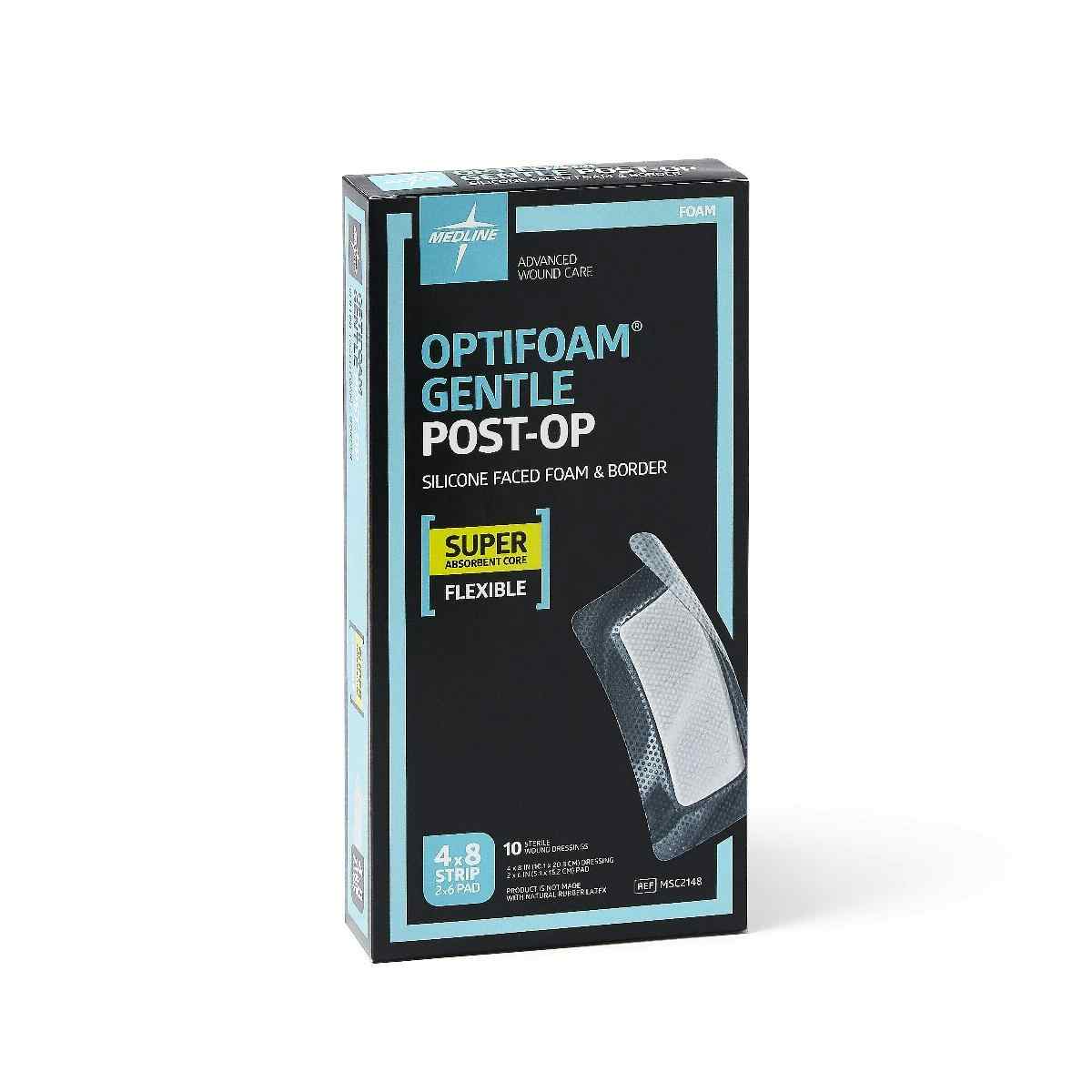 Optifoam Gentle Post-Op Silicone-Faced Foam Dressing, MSC2148Z, 4" X 8" - Box of 10 