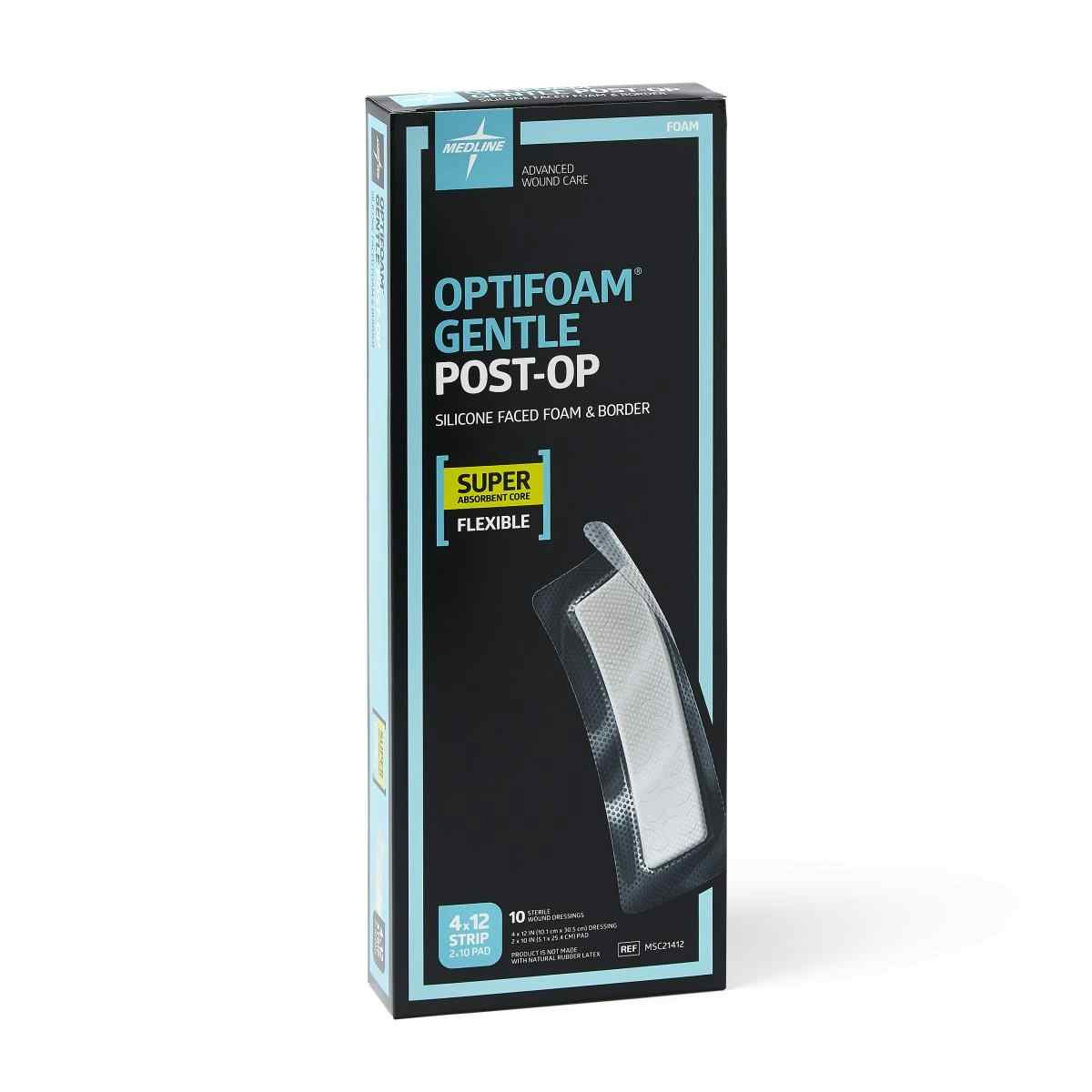 Optifoam Gentle Post-Op Silicone-Faced Foam Dressing, MSC21412Z, 4" X 12" - Box of 10 