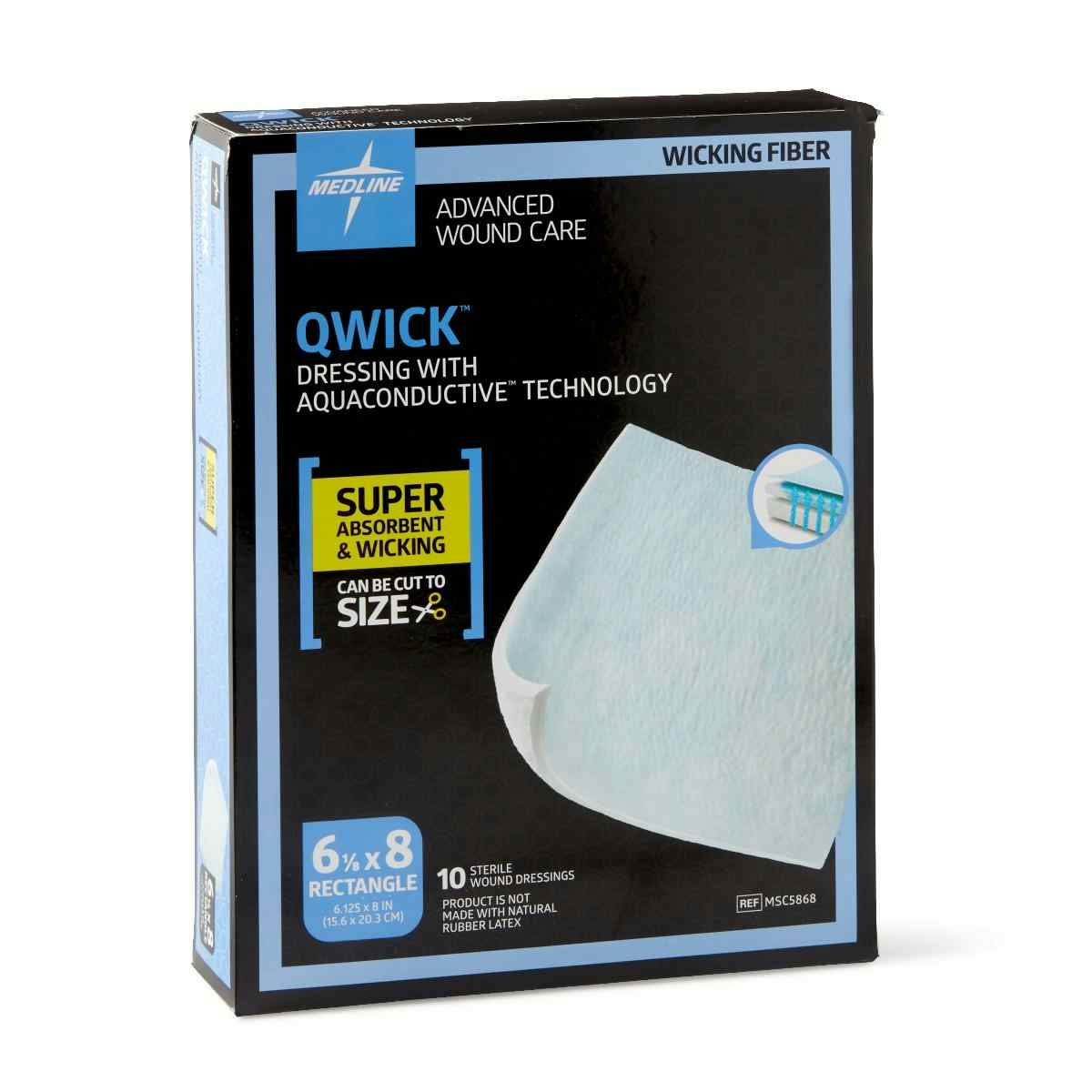 Medline Qwick Non-Adhesive Wound Dressing with Aquaconductive Technology, MSC5868Z, 6 1/8" X 8" - Box of 10