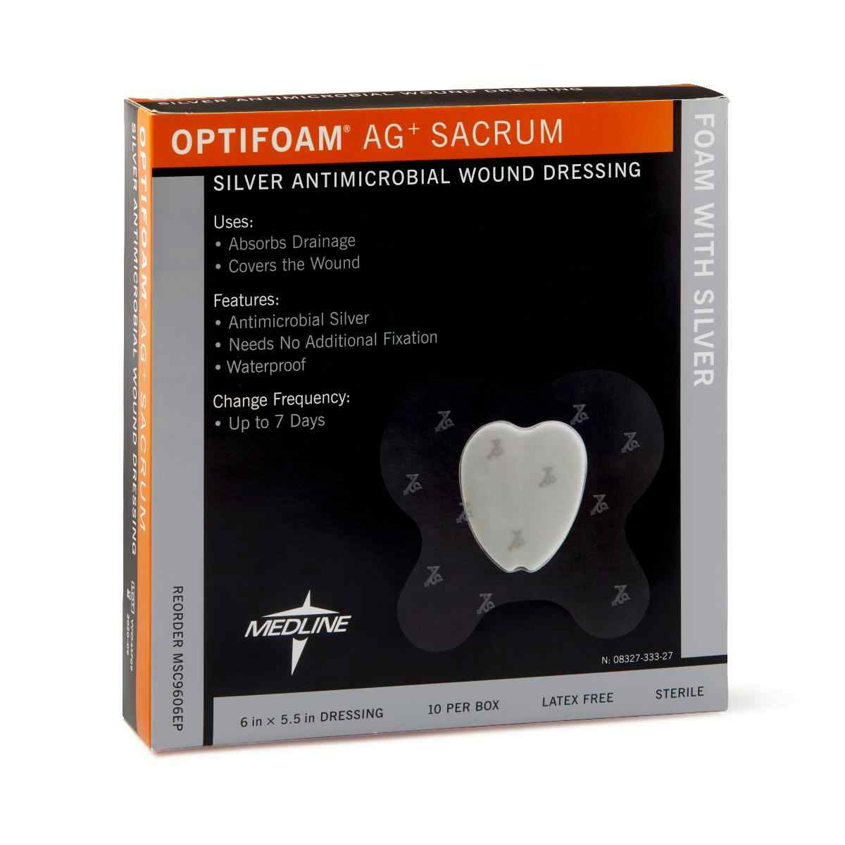 Optifoam AG+ Sacrum Silver Antimicrobial Wound Dressing, MSC9606EPZ, 6" x 5 1/2" - Sacrum - Box of 10