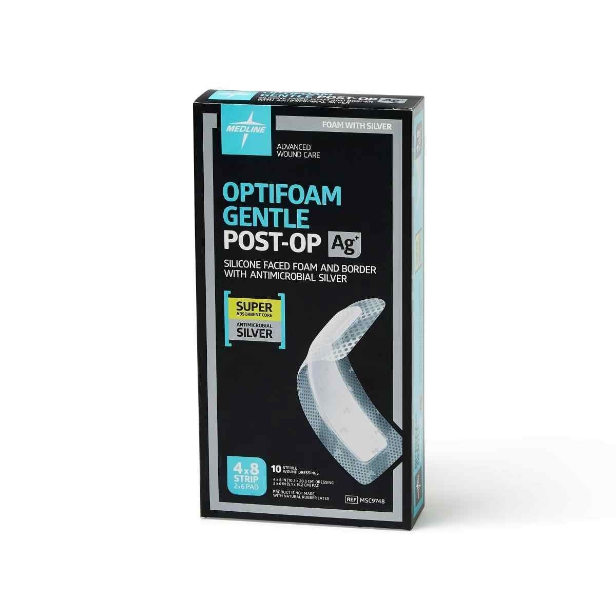 Optifoam Gentle AG+ Post-Op Foam Dressing, MSC9748Z, 4" X 8" - Box of 10