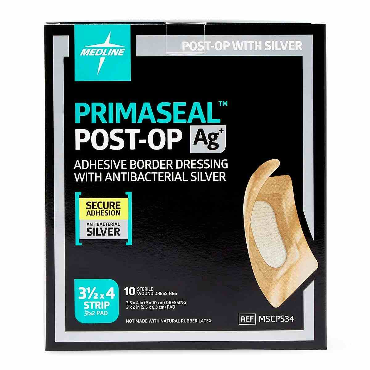PrimaSeal Ag+ Post-Op Adhesive Dressing, MSCPS34Z, 3 1/2" X 4" - Box of 10