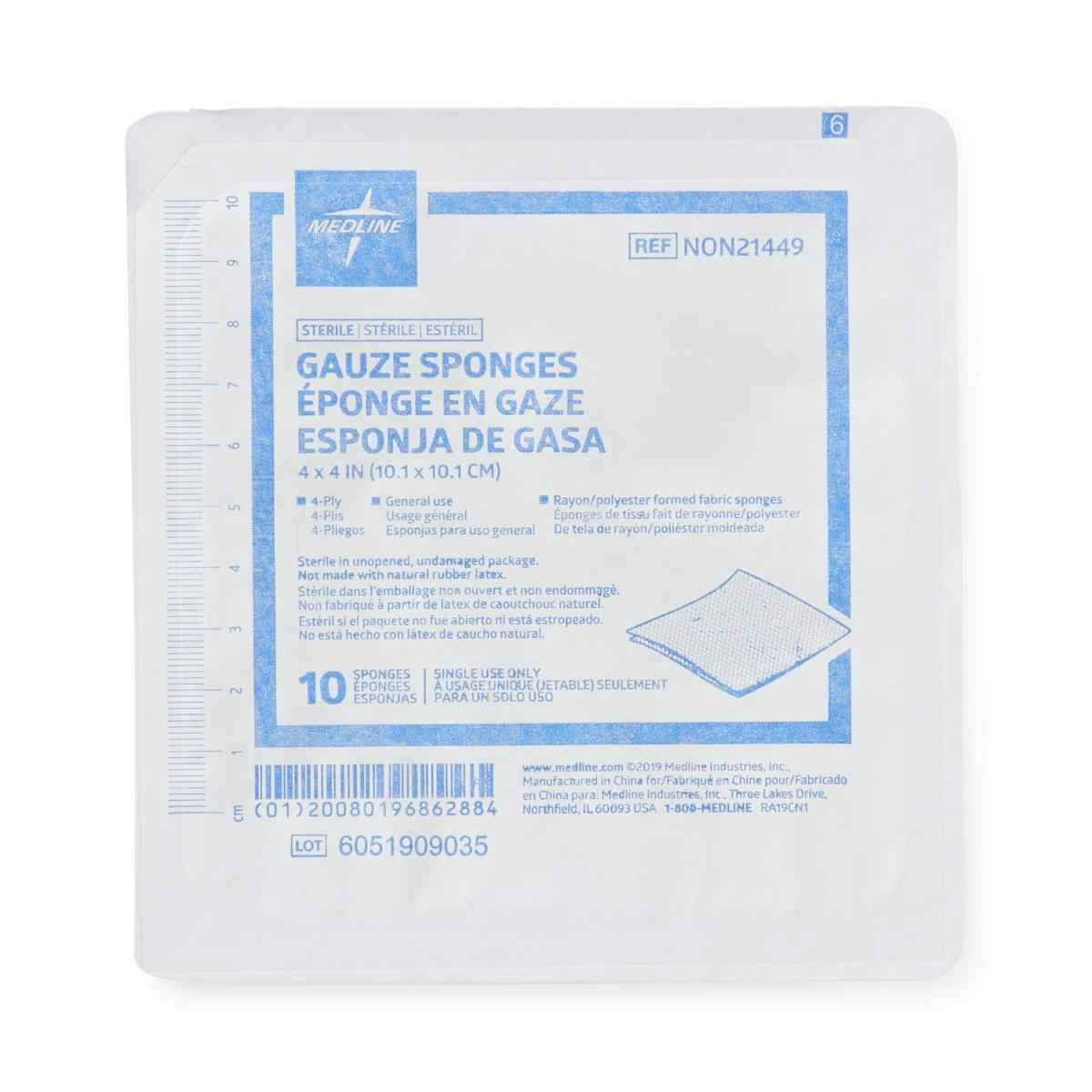 Medline Non-Woven 4-Ply Gauze Sponges, Sterile  , NON21449, 4" X 4" - Case of 1280 