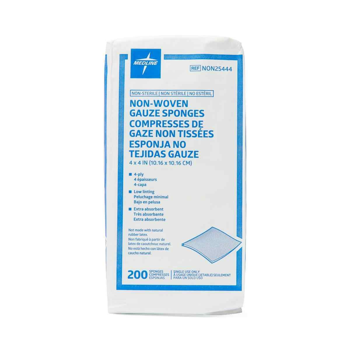 Medline Non-Woven 4-Ply Gauze Sponges, Non-Sterile  , NON25444H, 4" X 4" - Pack of 200