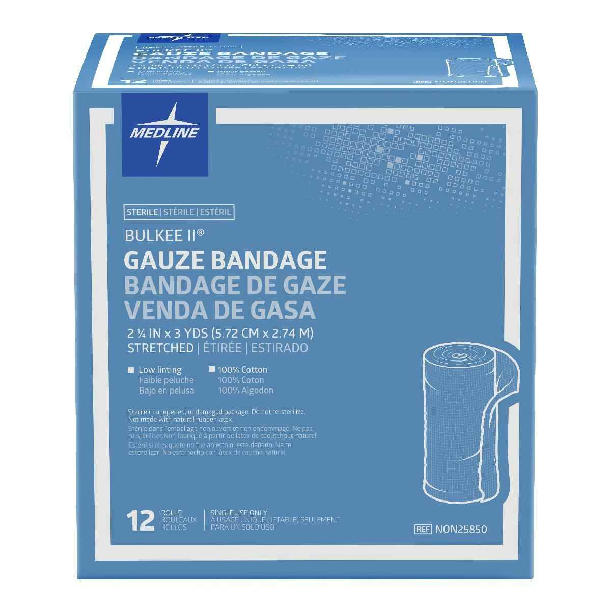 Bulkee II Sterile Cotton Gauze Bandages, NON25850Z, 2 1/4" X 3 yd. - Box of 12