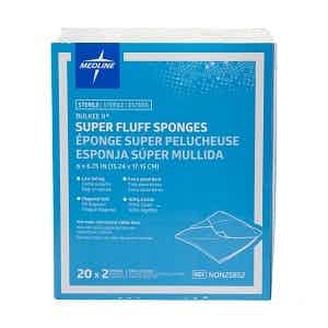 Medline Bulkee II Extra Absorbent Sterile Super Fluff Sponges, NON25852Z, 6" X 6 3/4" - Box of 40