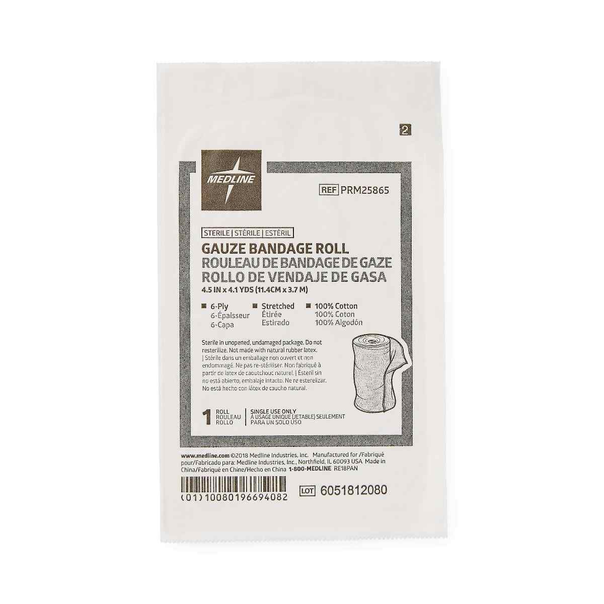 Medline Non-Sterile Cotton Gauze Bandage Rolls, PRM25865P, 4 1/2" X 4.1 yd. - Pack of 5