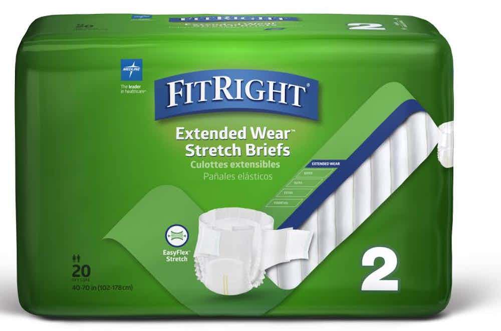 FitRight Extended Wear Stretch Briefs, Size 2, FREW2Z, Bag of 20