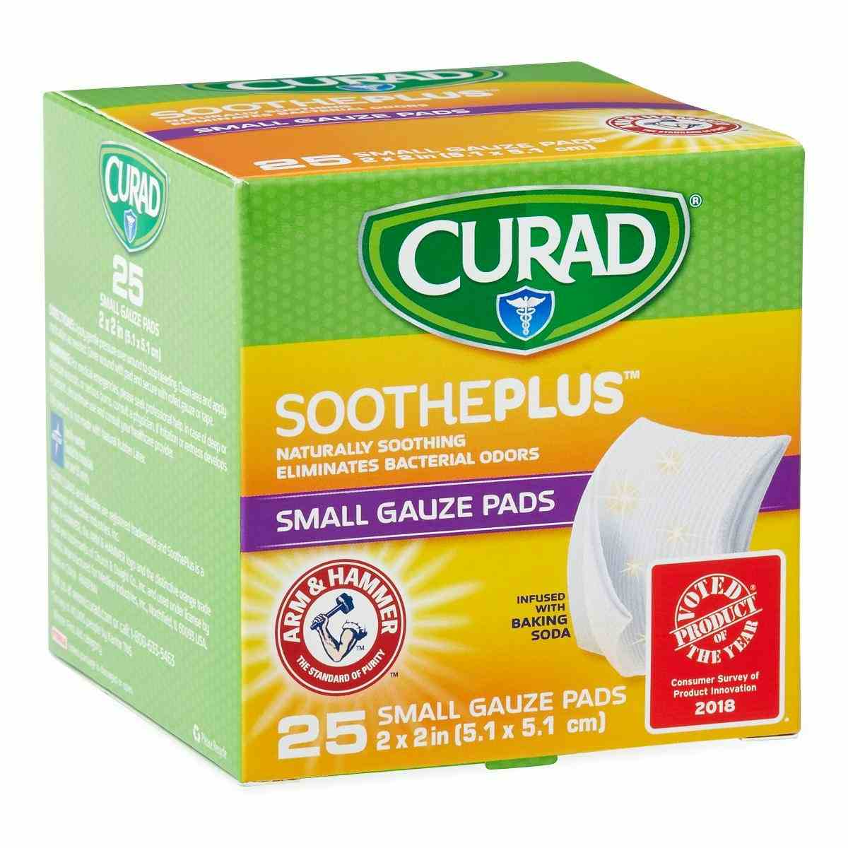 Curad SoothePlus Gauze Pads with Arm and Hammer, CUR202225AH, Small (2" X 2") - Case of 25 