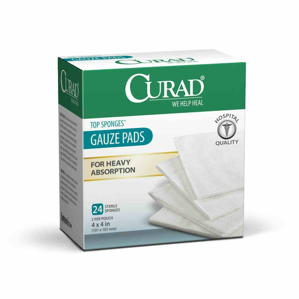 Curad Post-Op Top Sponge Gauze Pads, CUR21442, 4" X 4" - Case of 24