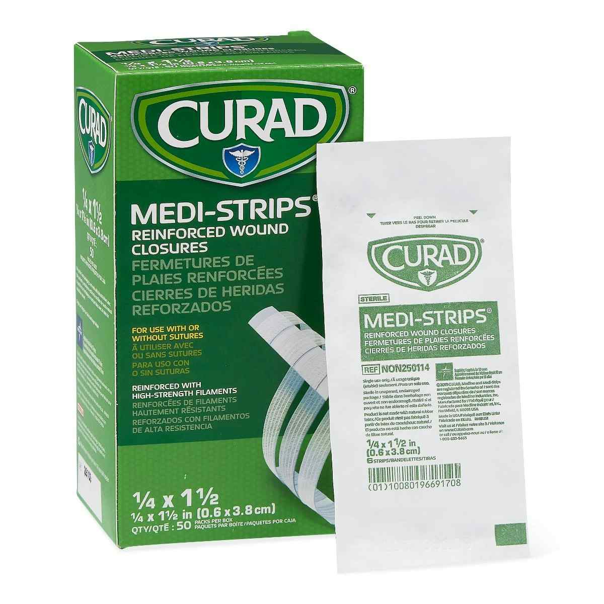 Curad Medi-Strip Reinforced Wound Closures, NON250114Z, 1/4" X 1 1/2" - Box of 300