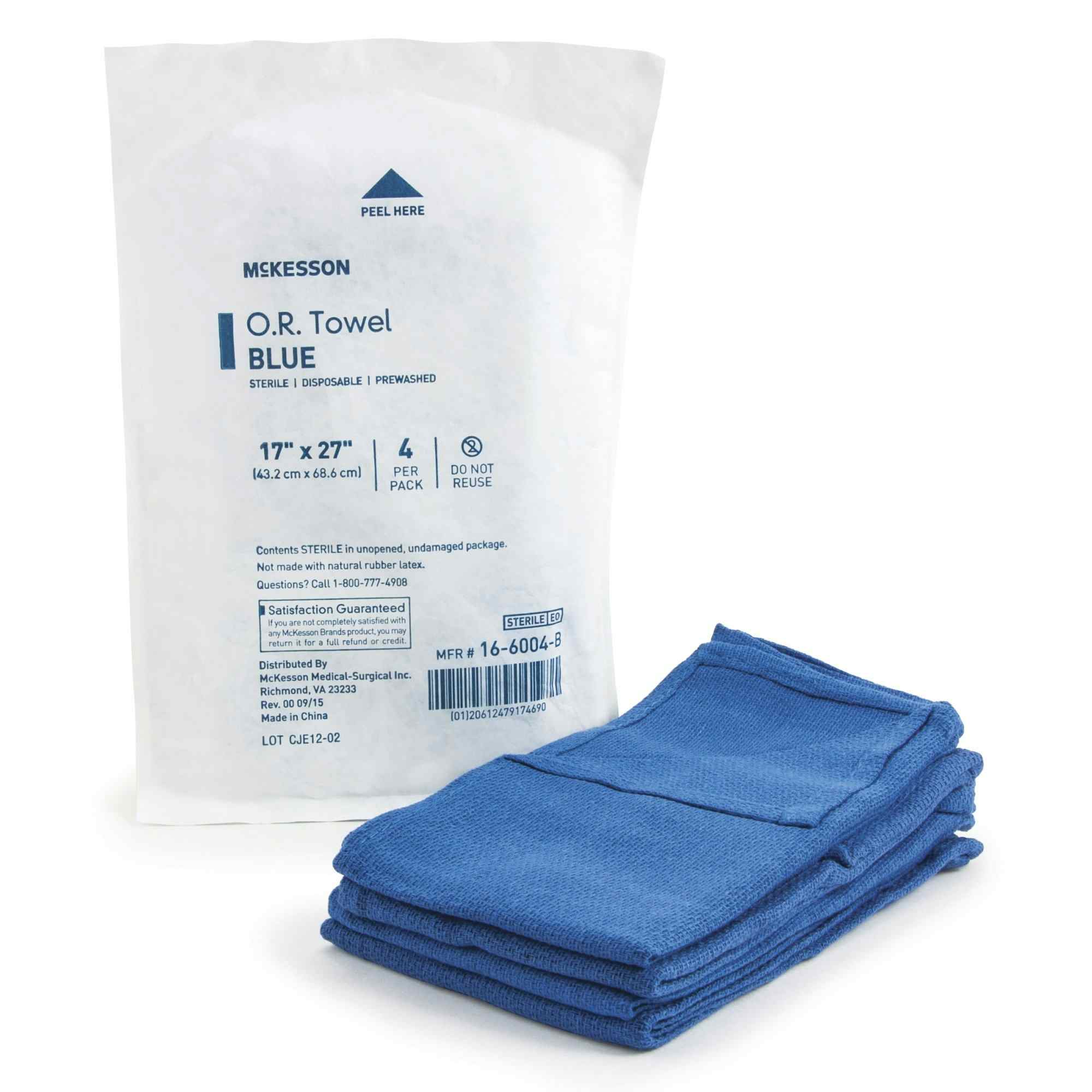 McKesson O.R. Towel, Blue , 16-6004-B, 17 X 27 Inch - Blue - 1 Pack of 4