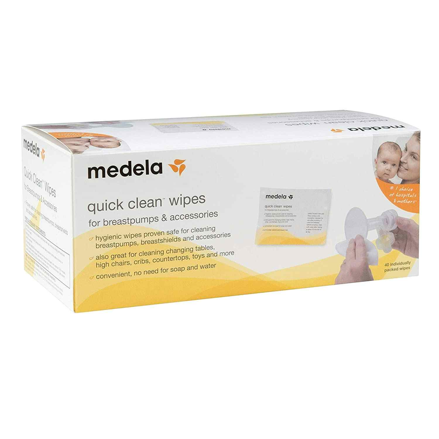 Medela Quick Clean Wipes for Breast Pump & Accessories , 87059, Pack of 40