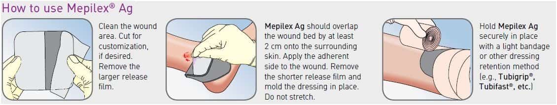 silver mepilex dressing Foam Mepilex Ag 8 X 8 Inch Square Sterile without leaking 8 9 10 Mepilex Border Ag Antimicrobial Foam