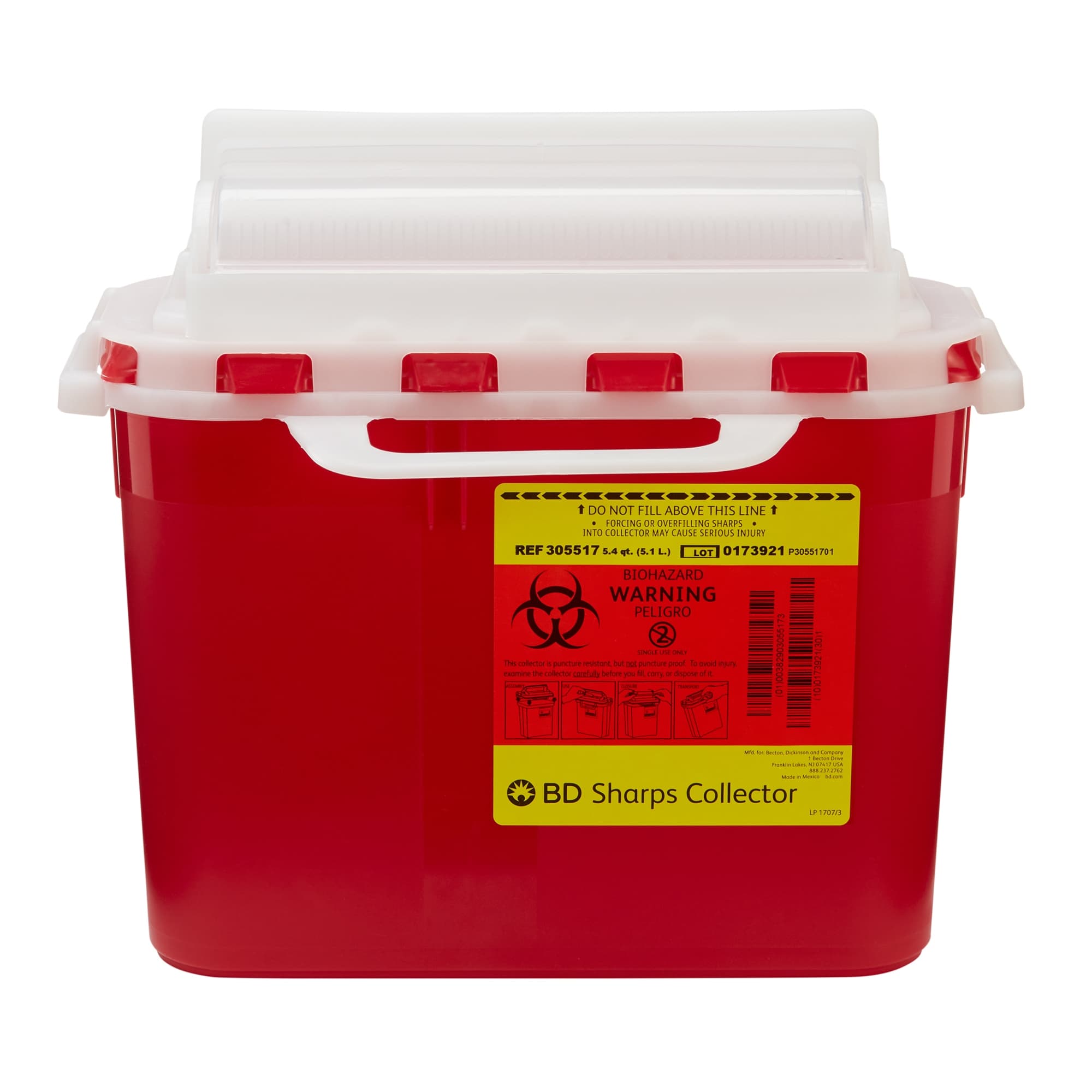 BD Sharps Non-Locking Lid Container, 5.4 Quart