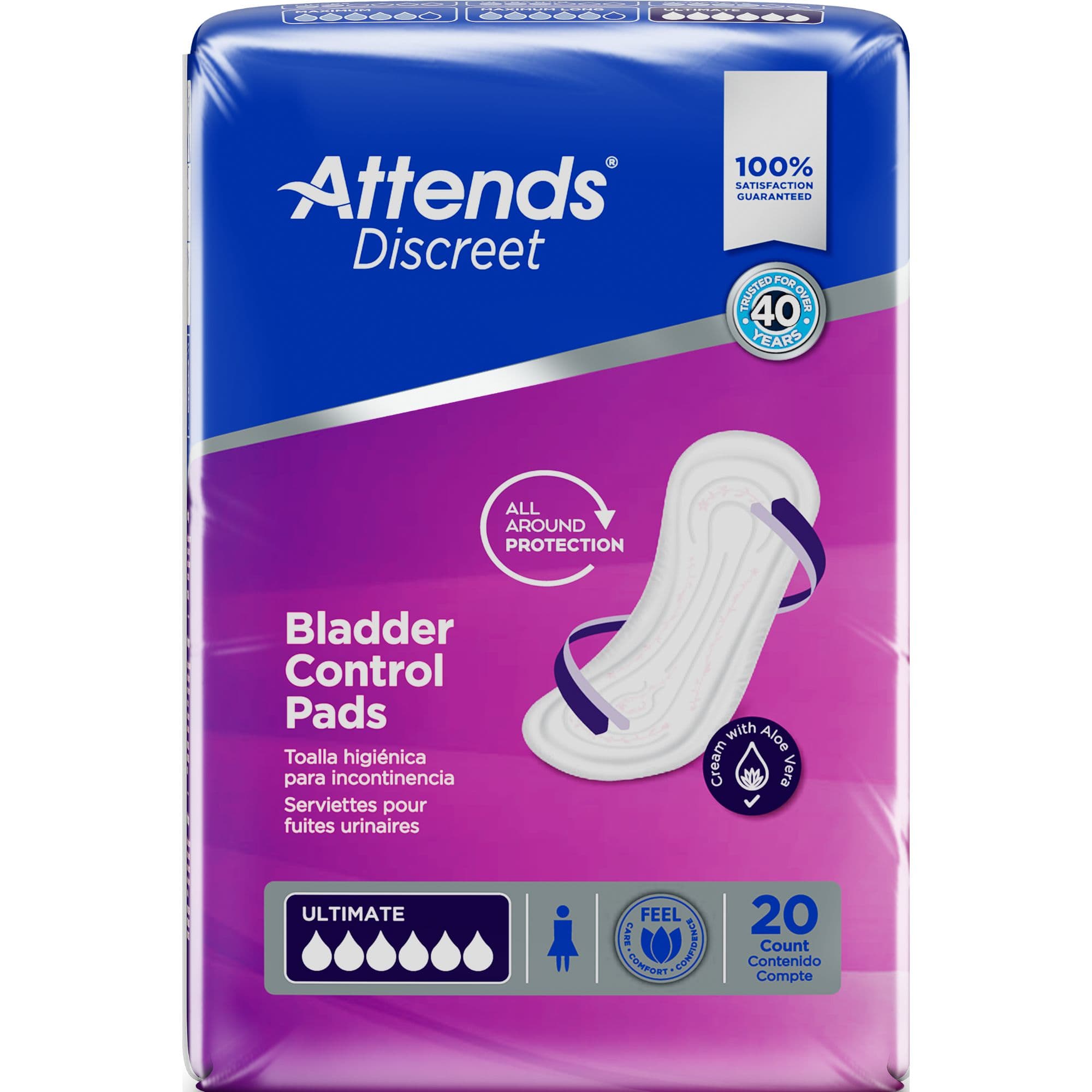 Attends Discreet Women's Incontinence Bladder Control Pads, Ultimate Absorbency