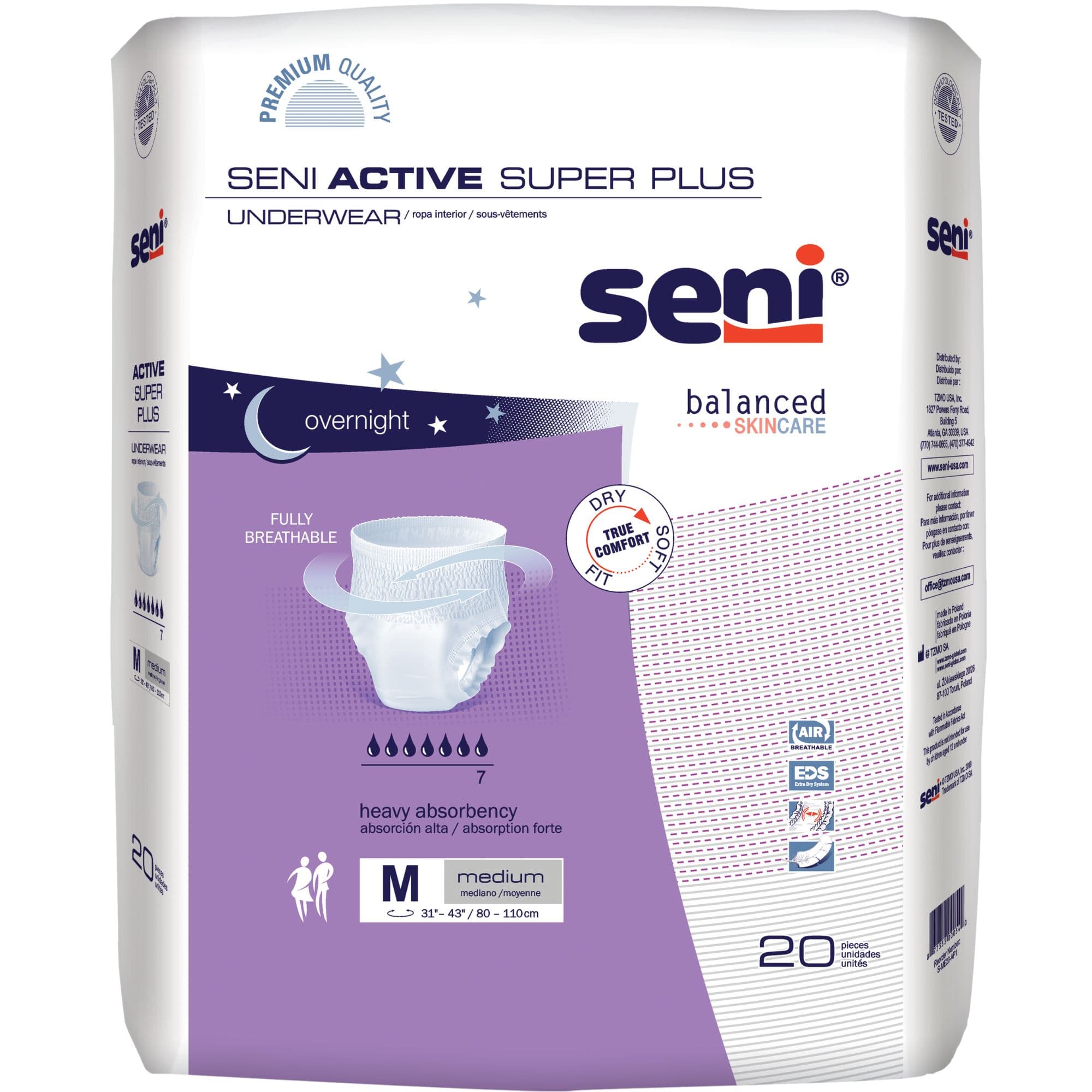 Seni Active Super Plus Adult Incontinence Pull-Up Underwear, Overnight Absorbency