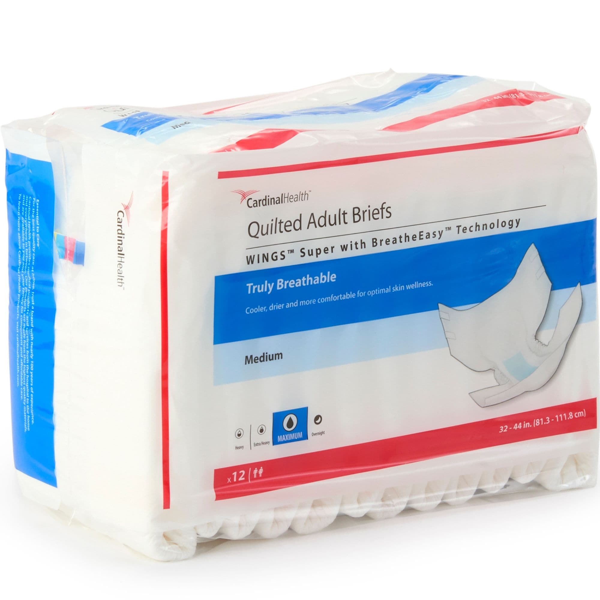 Cardinal Health Wings Super Quilted Adult Briefs with BreatheEasy Technology, Maximum Absorbency