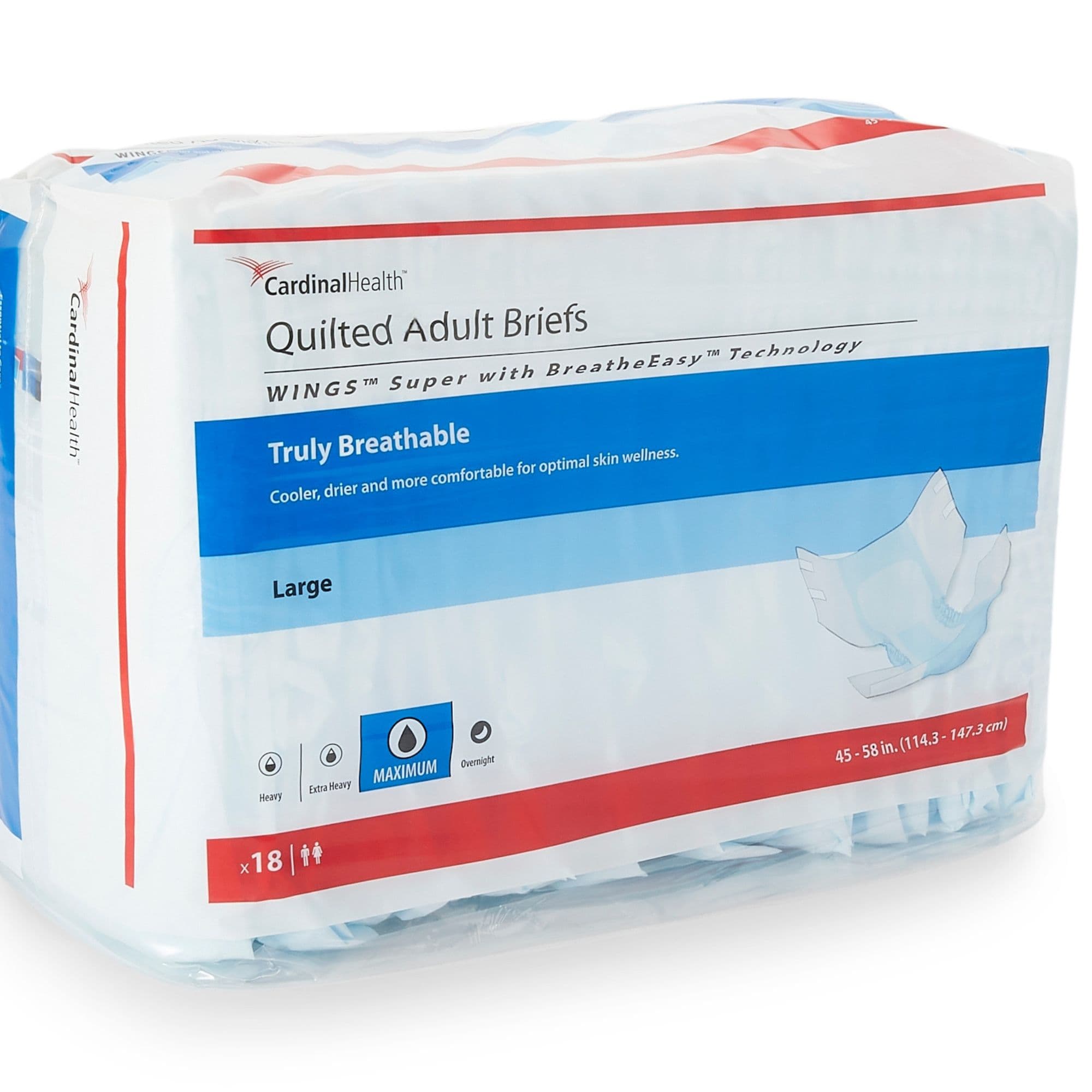 Cardinal Health Wings Super Quilted Adult Briefs with BreatheEasy Technology, Maximum Absorbency