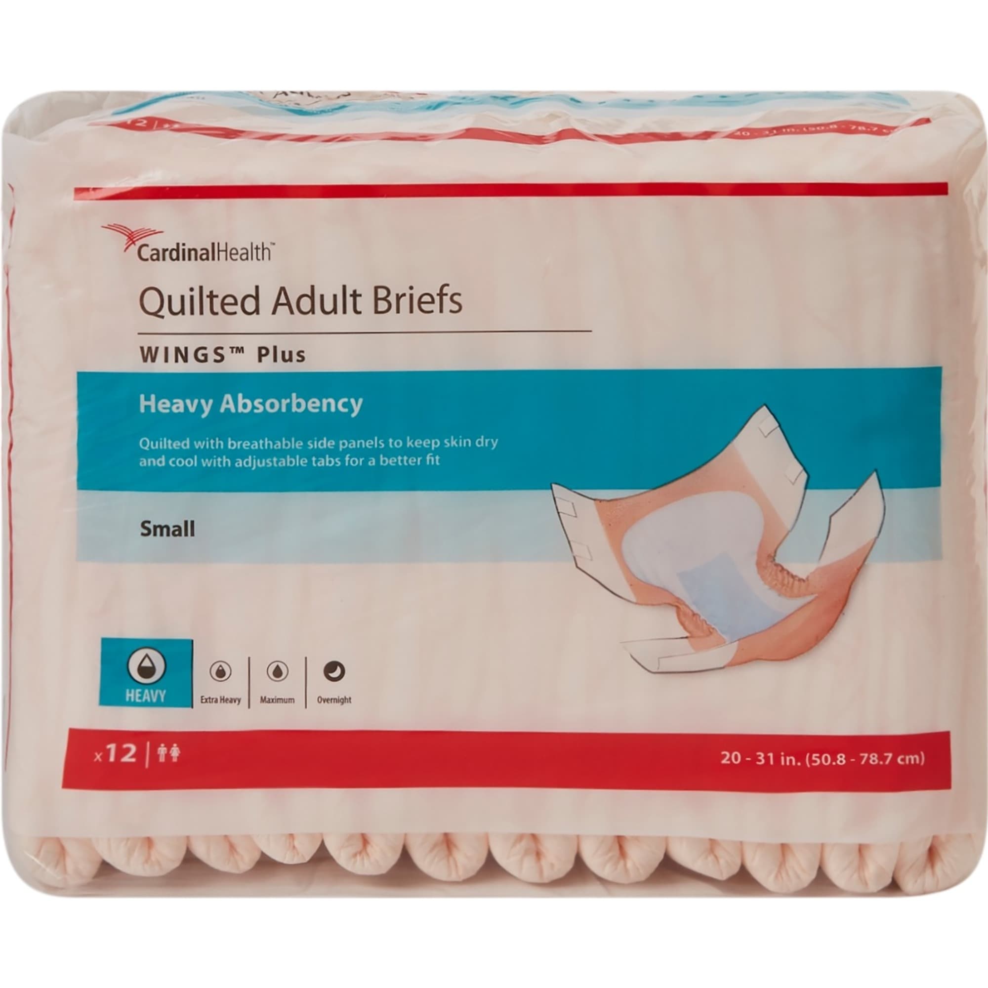 Cardinal Health Wings Plus Quilted Adult Briefs, Heavy Absorbency