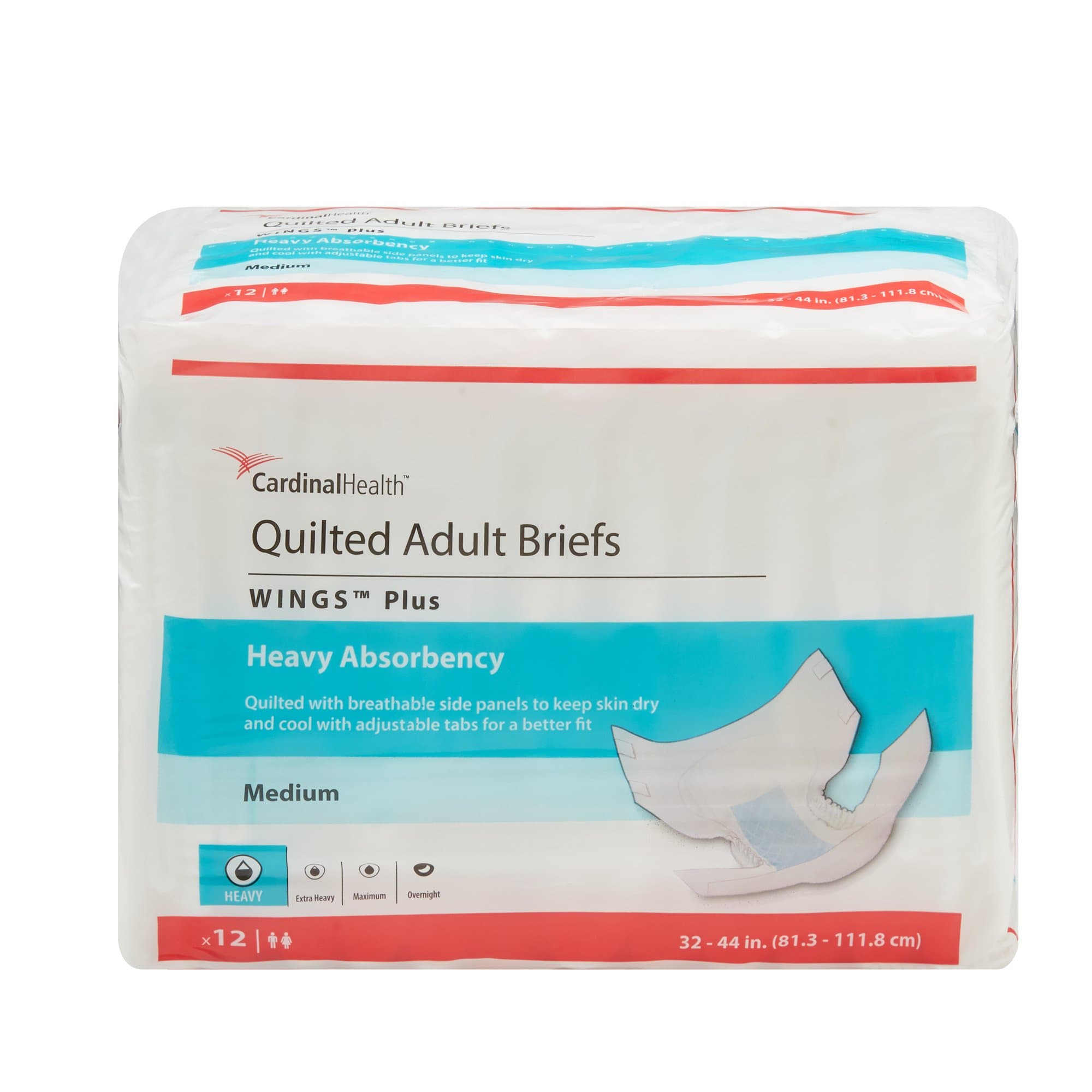 Cardinal Health Wings Plus Quilted Adult Briefs, Heavy Absorbency