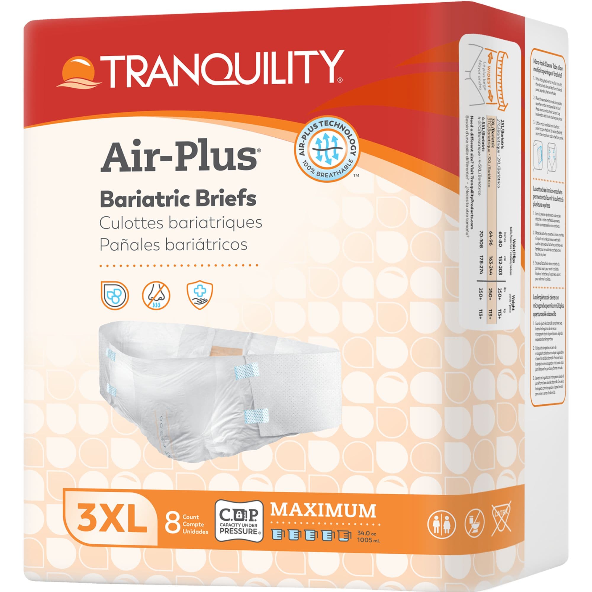 Tranquility Air-Plus Bariatric Disposable Adult Briefs with Tabs, Maximum Absorbency