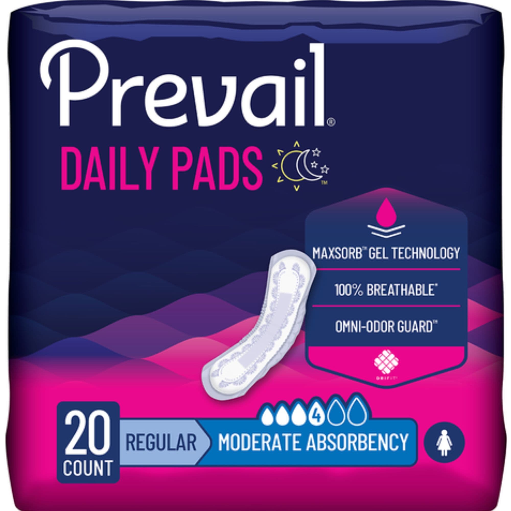 Prevail Women's Daily Bladder Control Pads, Moderate Absorbency