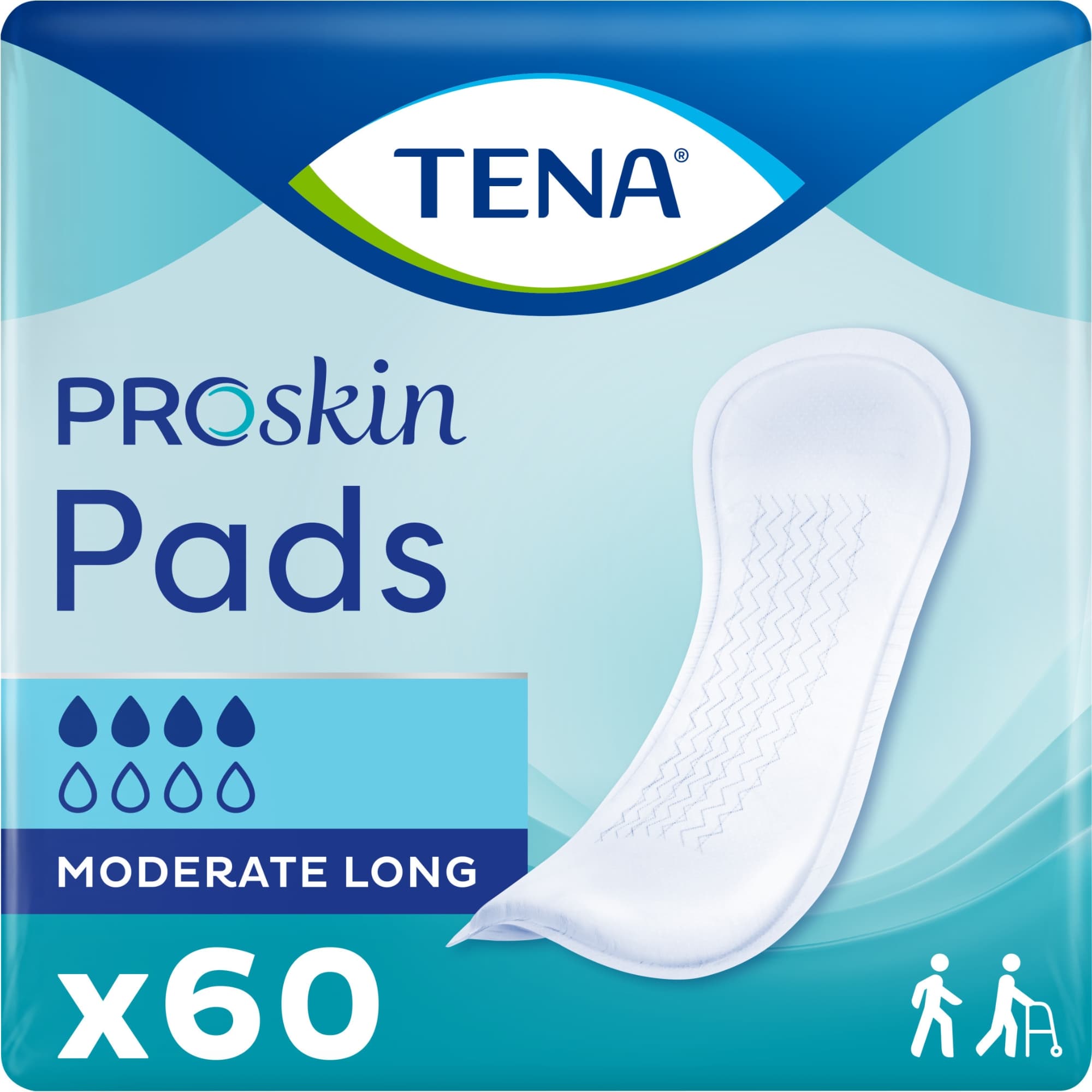 TENA ProSkin Long Bladder Control Pads for Women, Moderate Absorbency