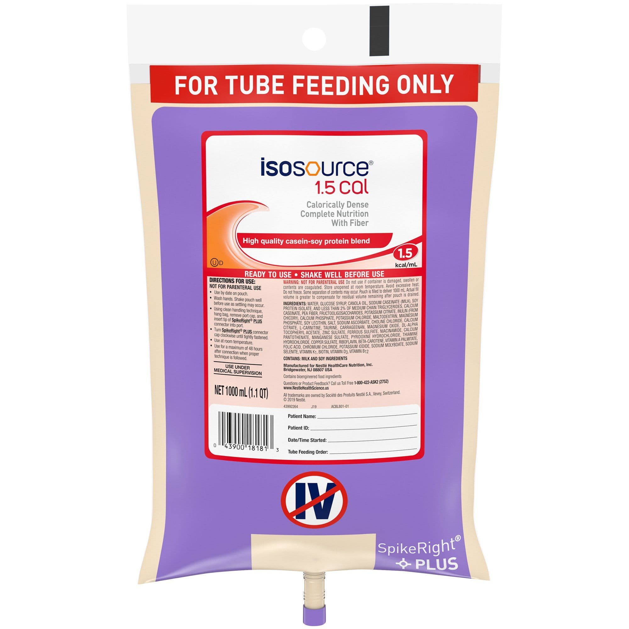 Isosource 1.5 Cal Tube Feeding Formula, Bag