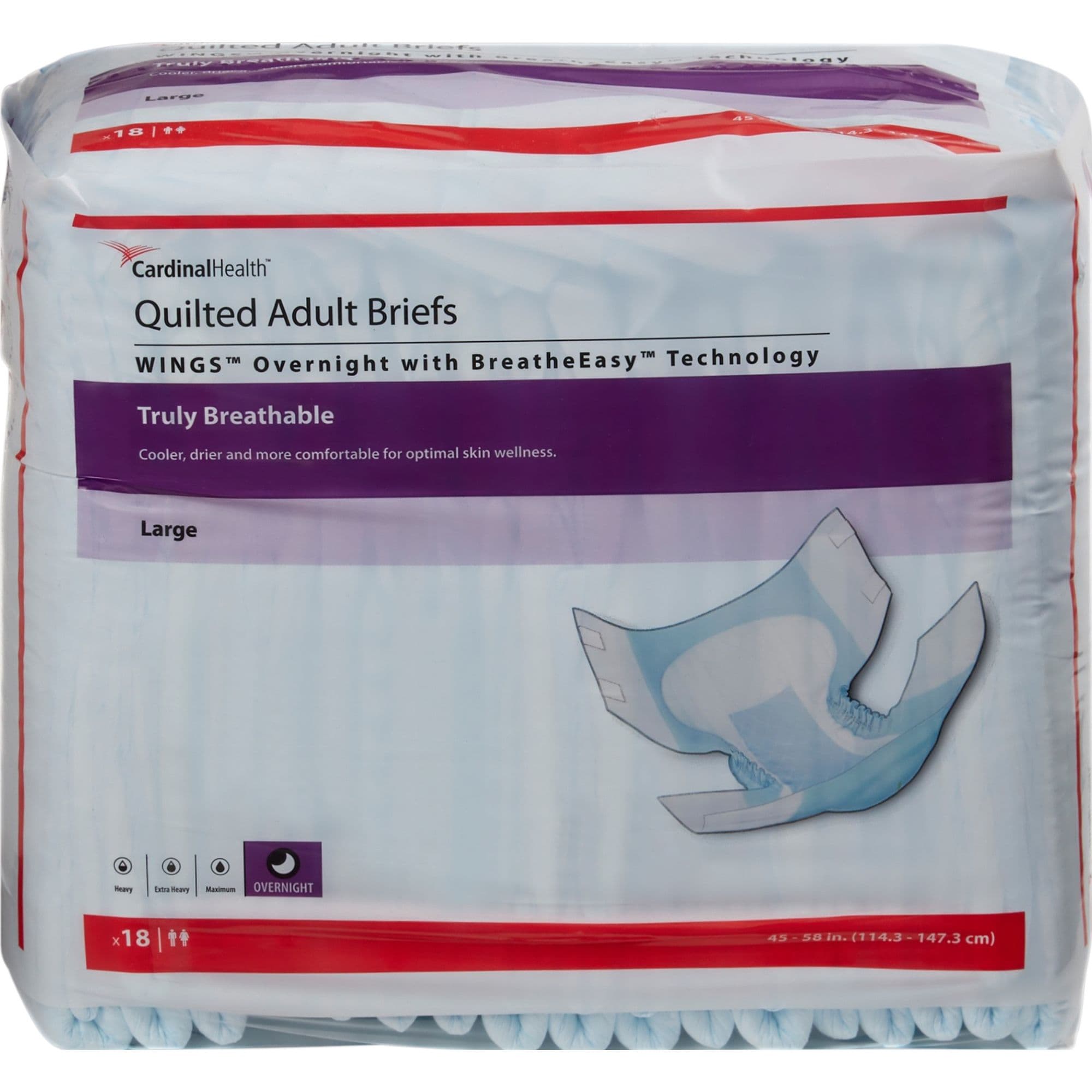Wings Overnight Quilted Adult Briefs with BreatheEasy Technology, Large Size