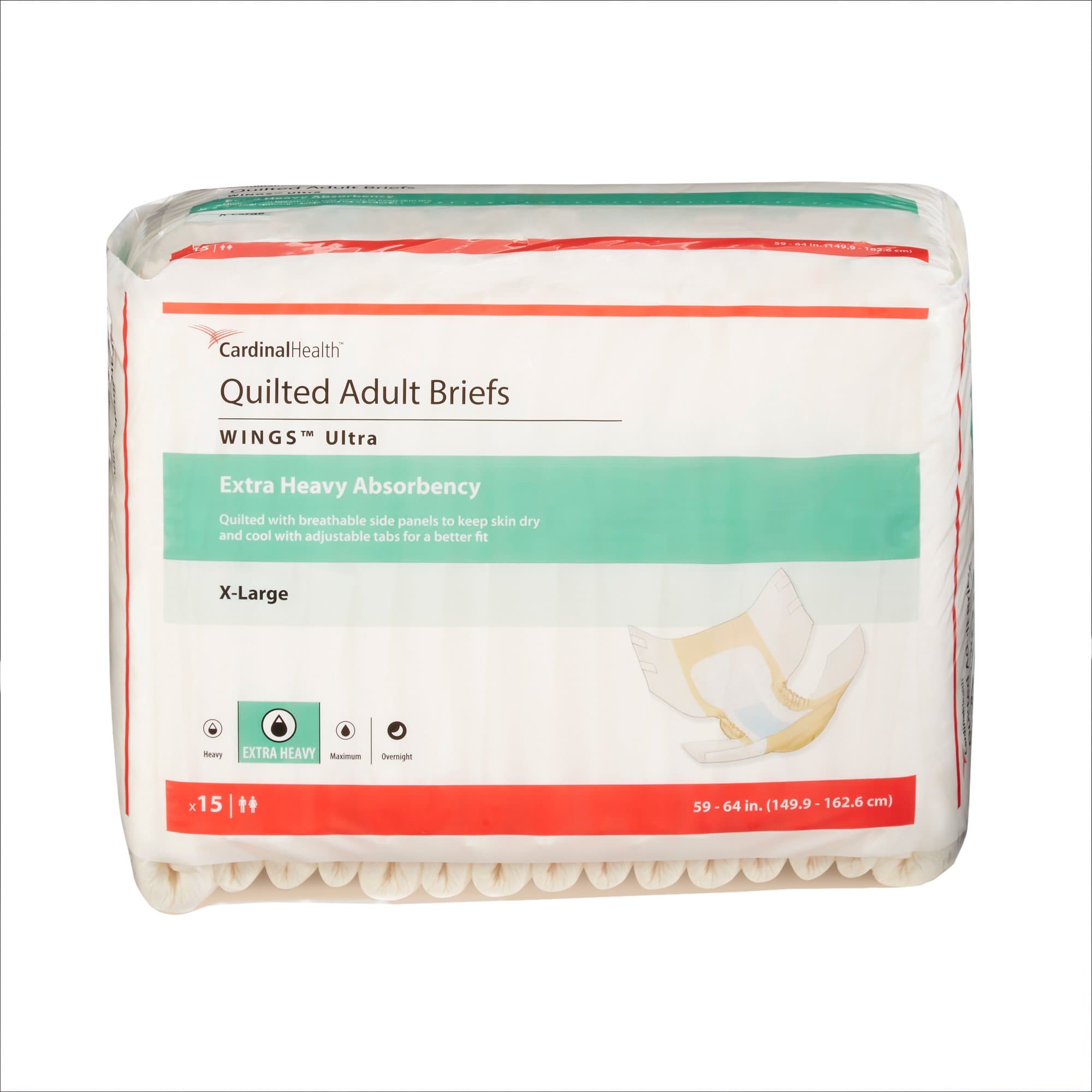 Wings Ultra Quilted Adult Briefs with BreatheEasy Technology, Extra Heavy Absorbency