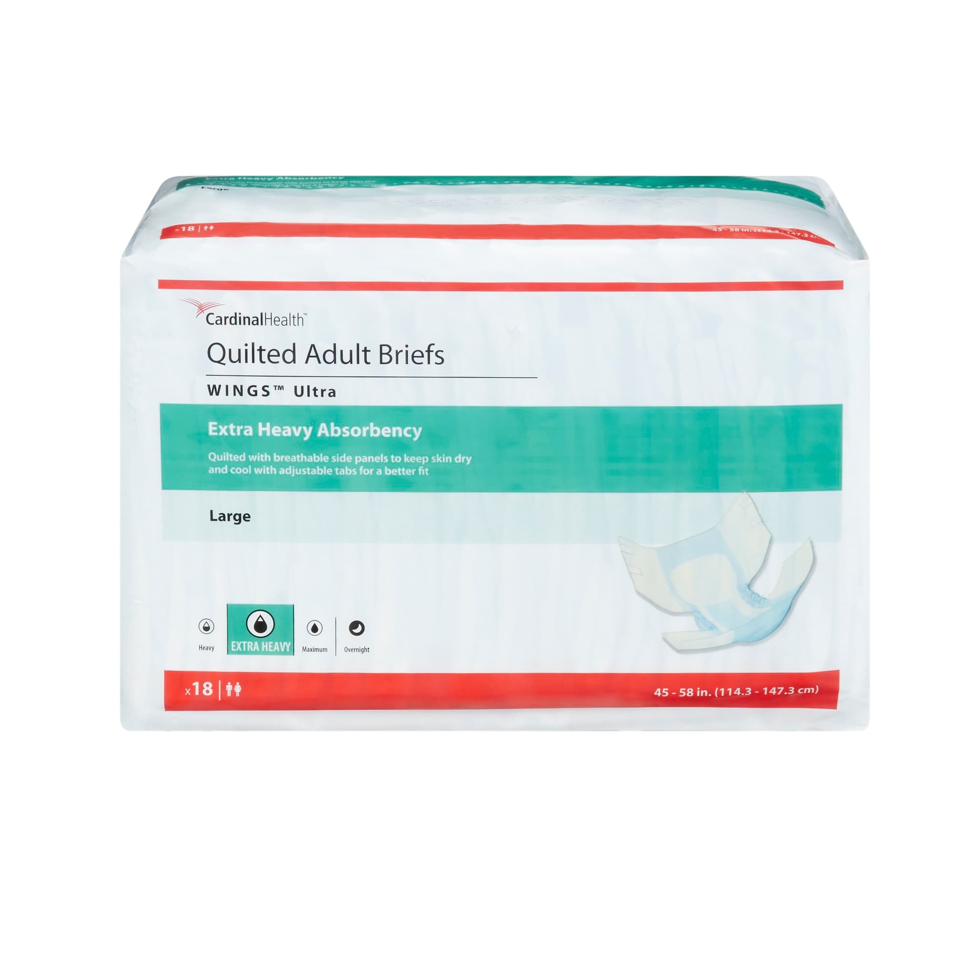 Cardinal Health Wings Ultra Quilted Adult Briefs with BreatheEasy Technology, Extra Heavy Absorbency