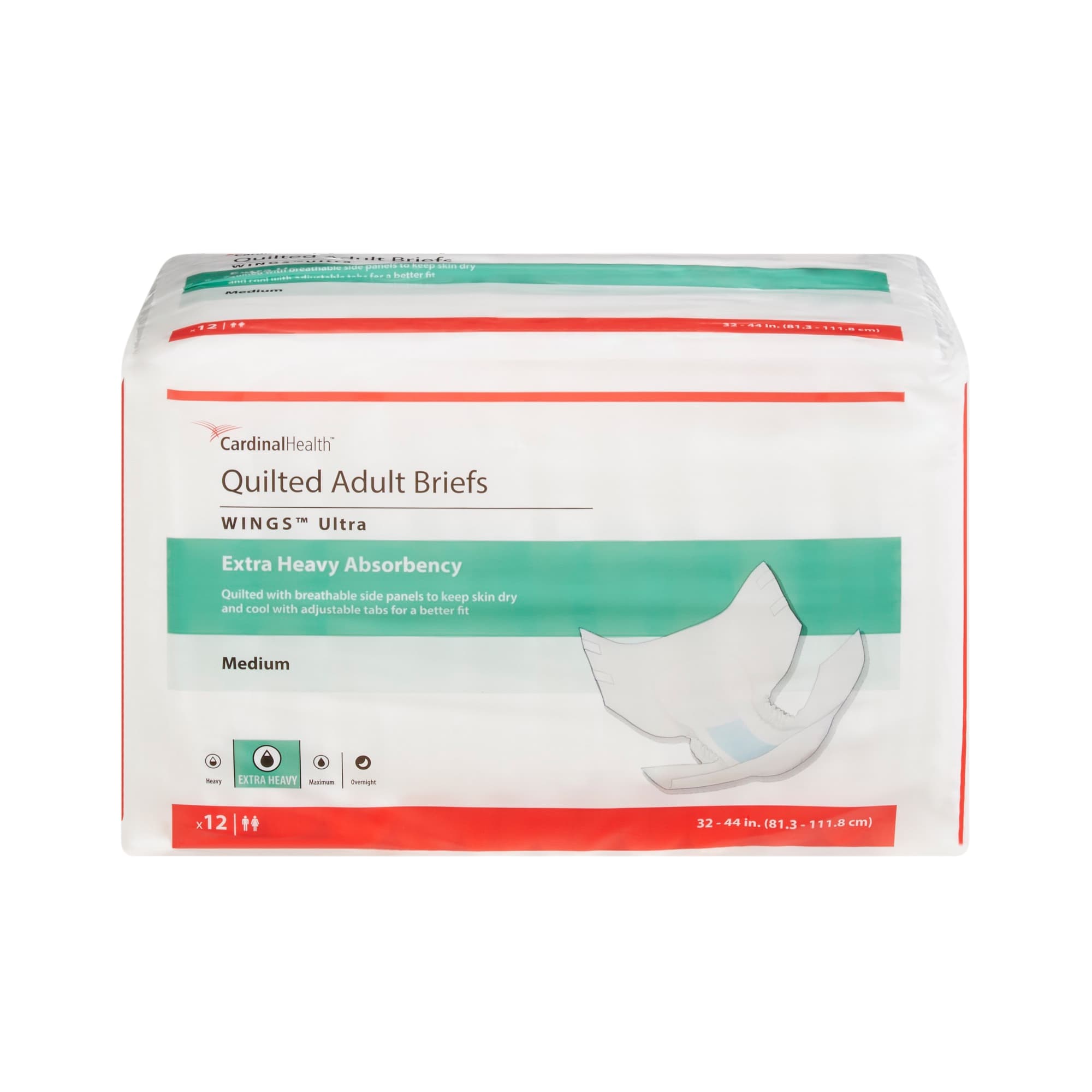 Cardinal Health Wings Ultra Quilted Adult Briefs with BreatheEasy Technology, Extra Heavy Absorbency