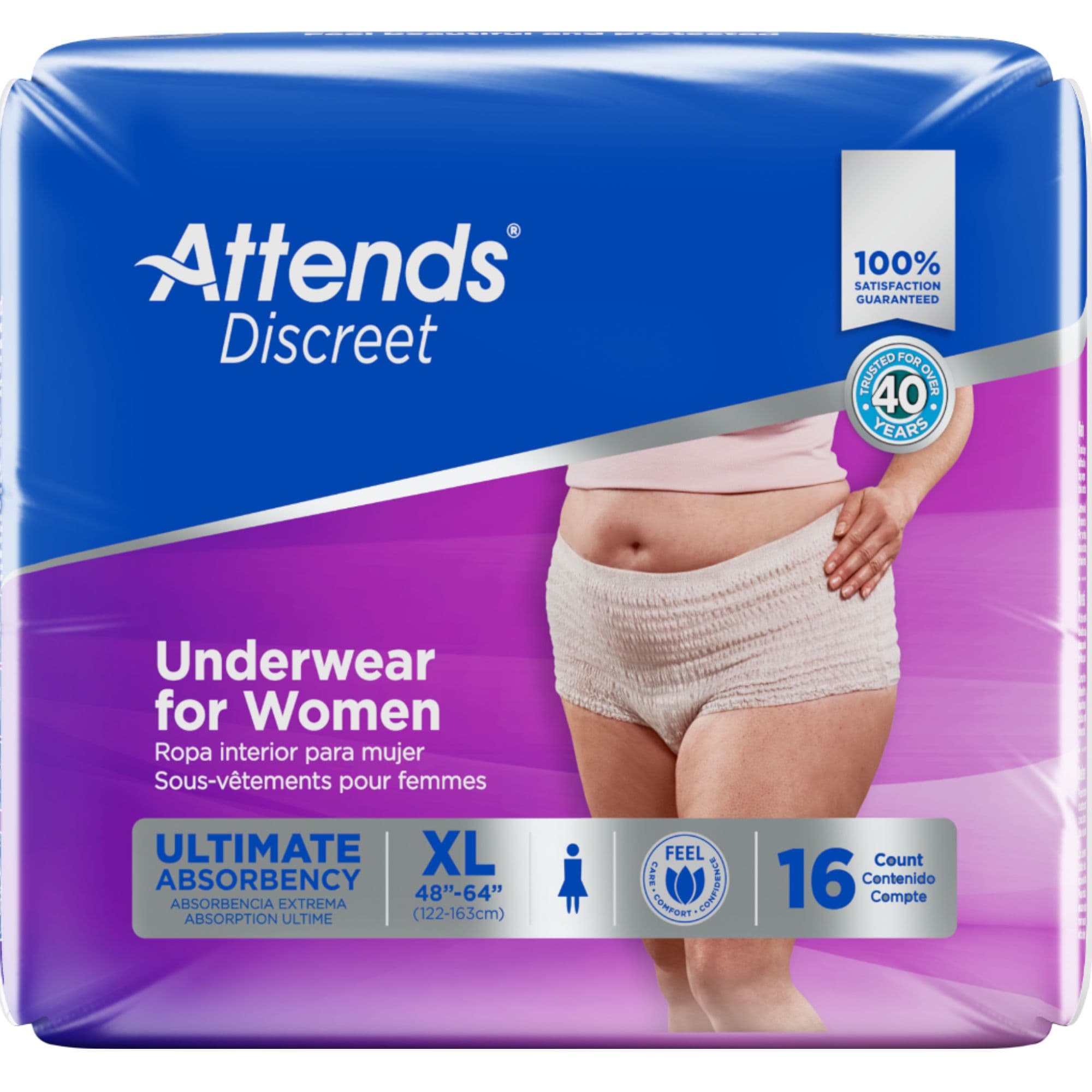 Attends Discreet Incontinence Pull-Up Underwear for Women, Ultimate Absorbency