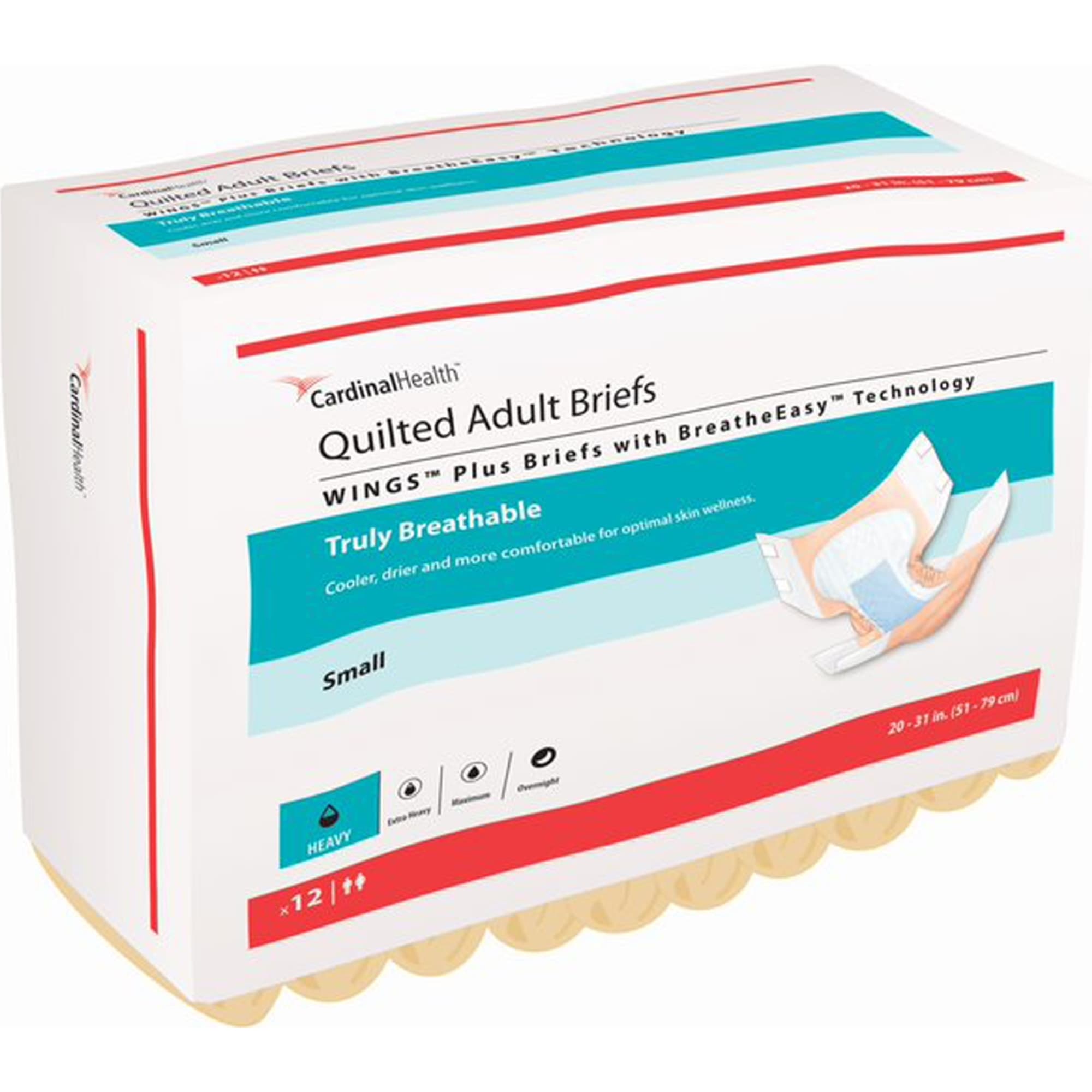 Cardinal Health Wings Plus Quilted Adult Briefs with BreatheEasy Technology, Heavy Absorbency