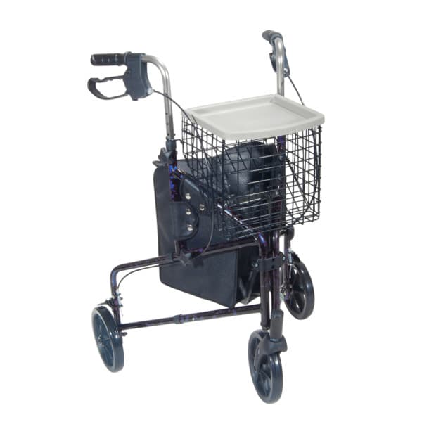 Drive Deluxe Folding 3 Wheel Rollator, Blue, Aluminum Frame