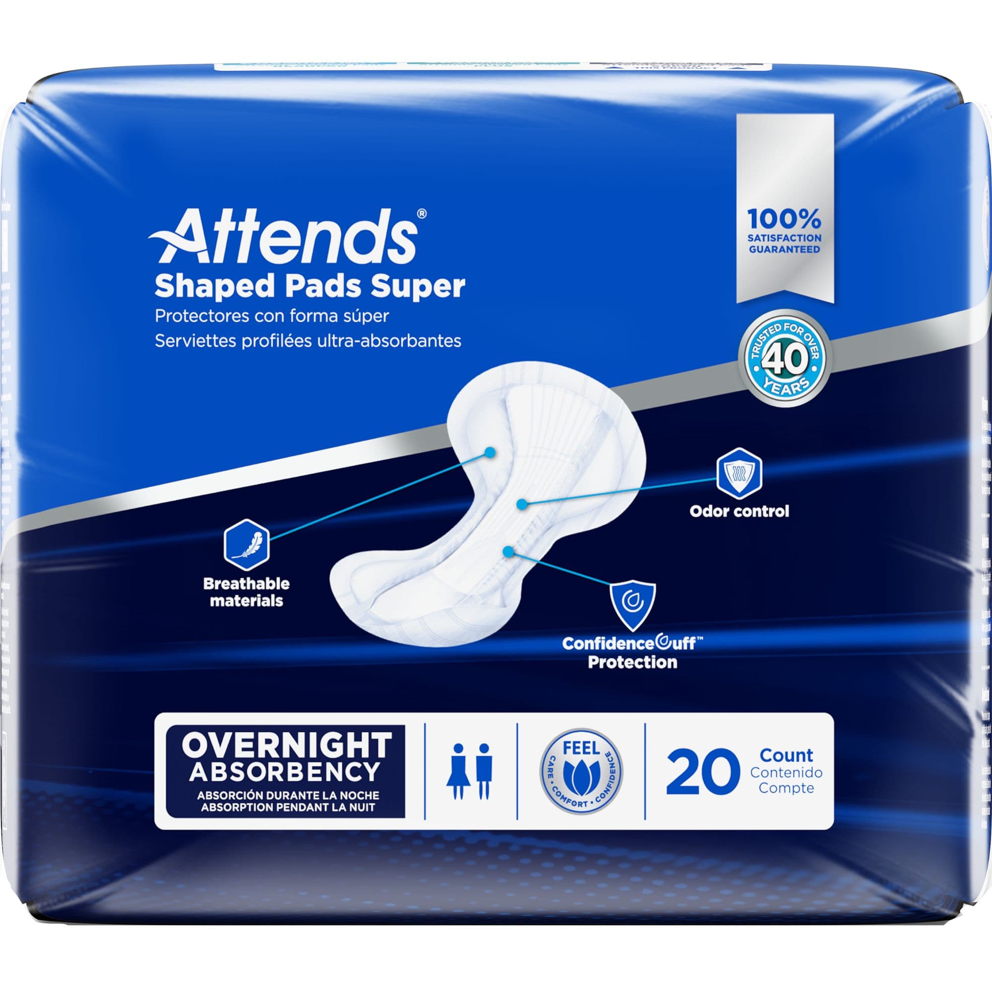 Attends Shaped Adult Incontinence Pads Super, Heavy Absorbency