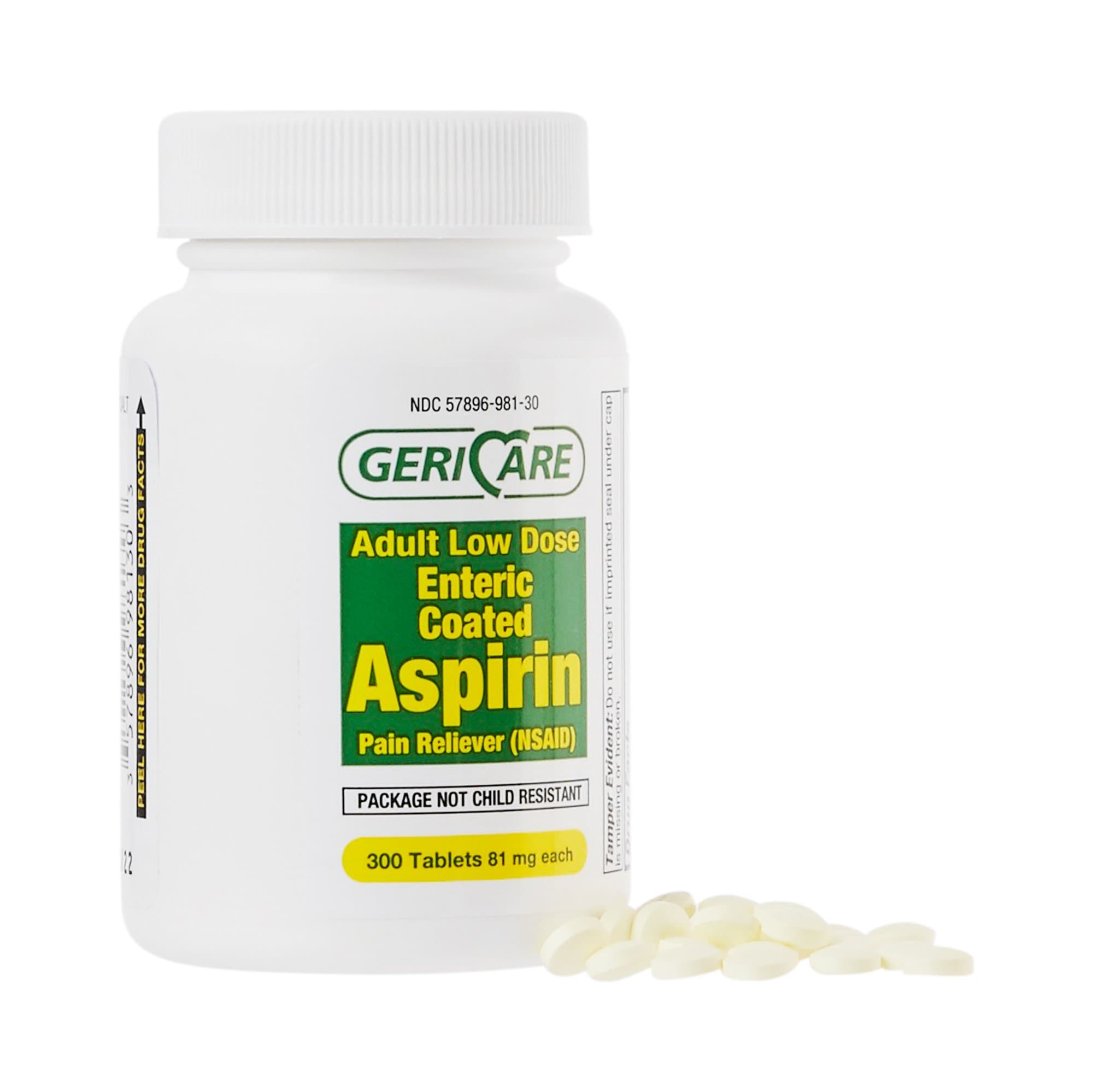 Geri-Care Adult Low Dose Enteric Coated Aspirin Pain Reliever, 81 mg, 300 Tablets