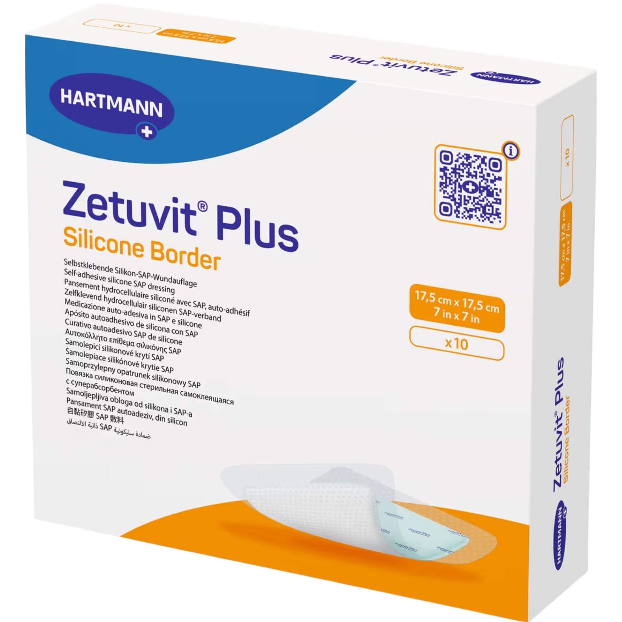 Zetuvit Plus Silicone Border Super Absorbent Dressing, 7 X 7"