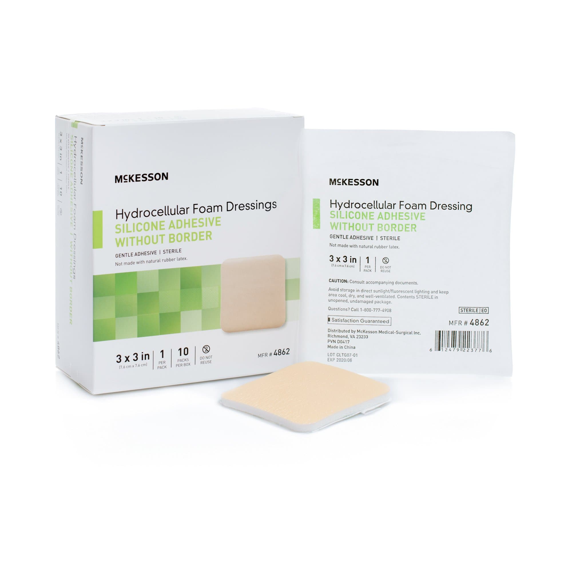 McKesson Hydrocellular Foam Dressings Silicone Adhesive without Border, 3 X 3"