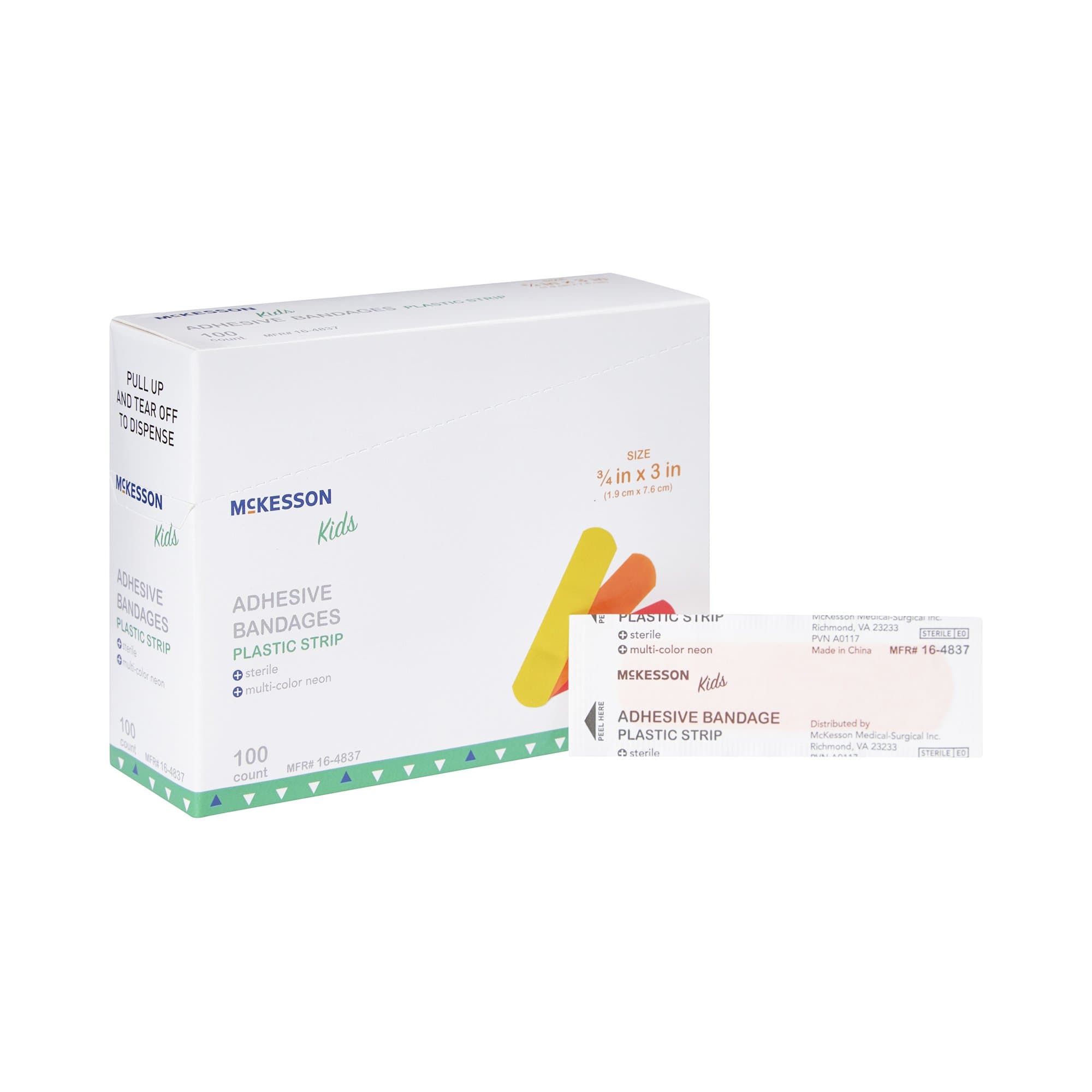 McKesson Kids Plastic Adhesive Bandages, Neon, 3/4 X 3"