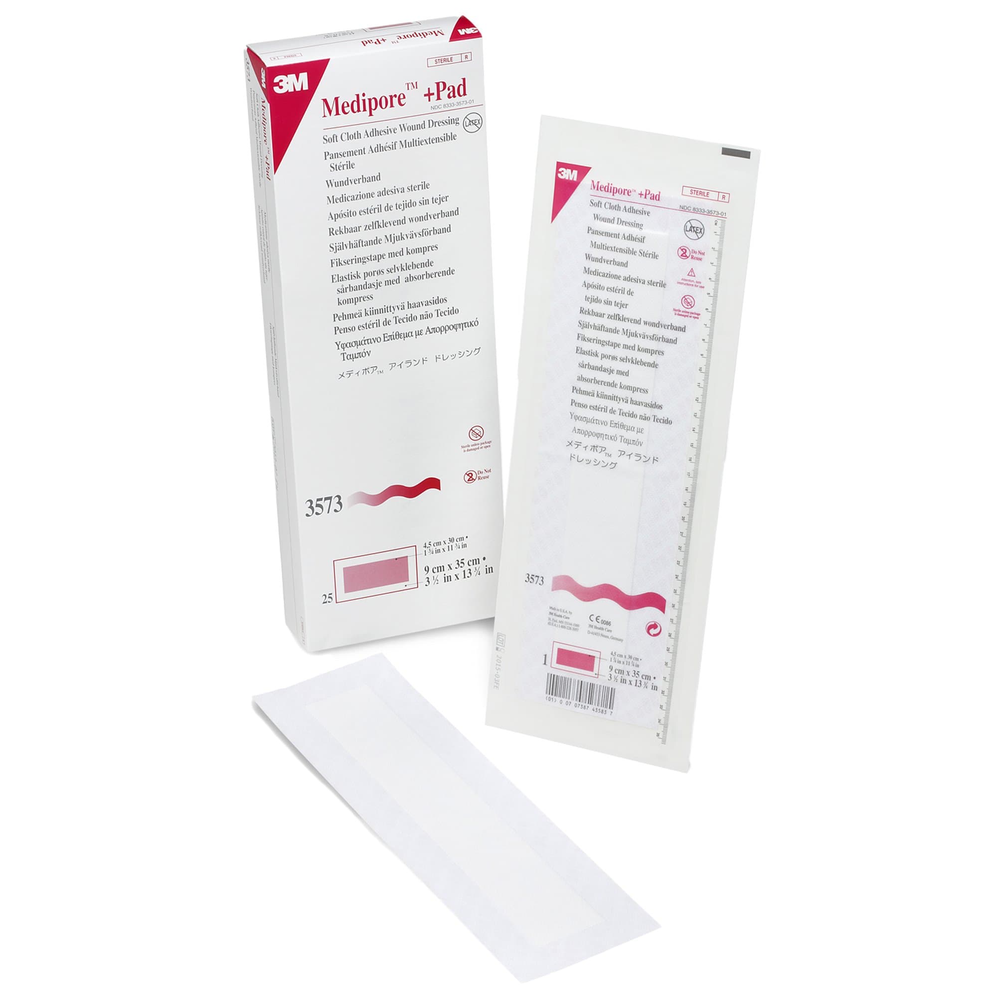 3M Medipore +Pad Soft Cloth Adhesive Wound Dressing, 3.5 x 13-3/4"