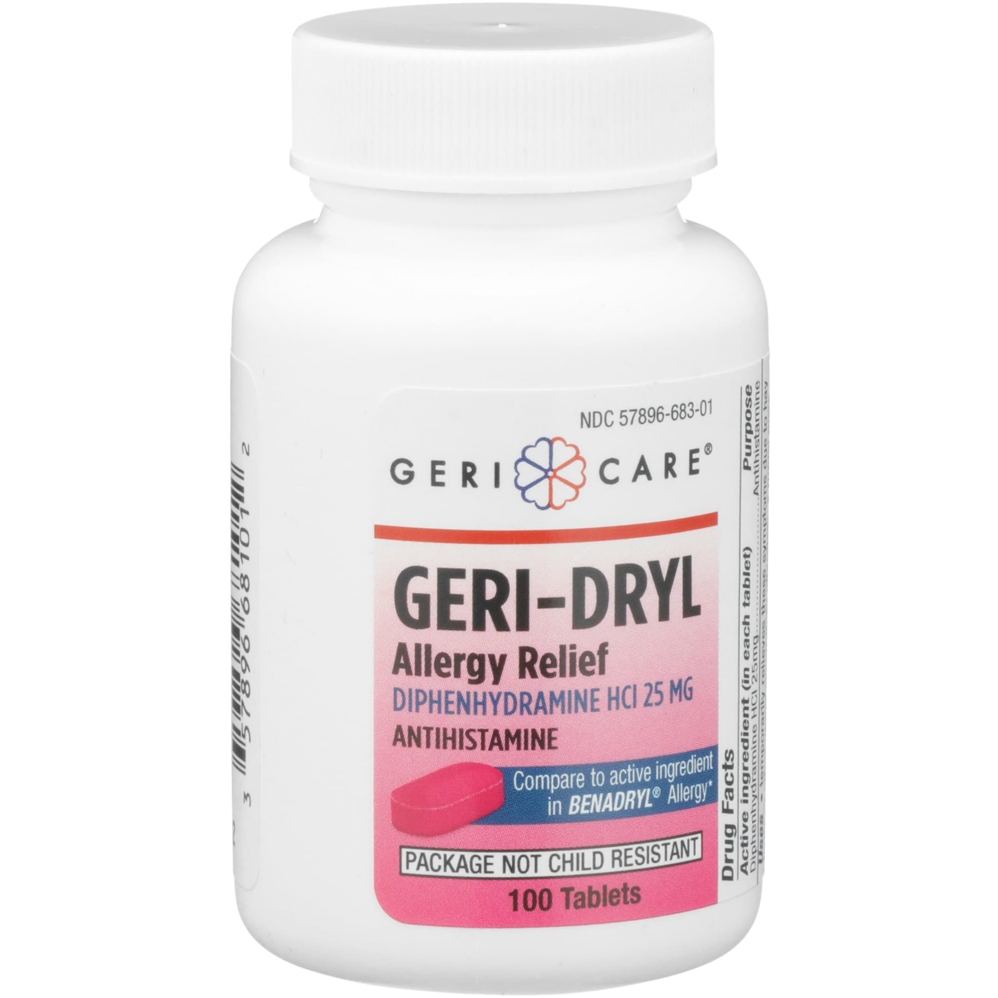 Geri-Care Geri-Dryl Diphenhydramine HCl Allergy Relief, 25 mg, 100 Tablets