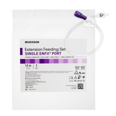 McKesson Single ENFit Port Extension Feeding Set, Straight, 12"